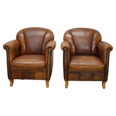 Vintage Dutch Cognac Colored Leather Club Chair, Set of 2 Vintage Dutch Cognac Colored Leather Club Chair, Set of 2