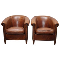 Vintage Dutch Cognac Colored Leather Club Chair, Set of 2