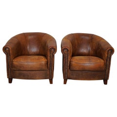 Vintage Dutch Cognac Colored Leather Club Chair, Set of 2