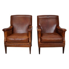 Vintage Dutch Cognac Colored Leather Club Chair, Set of 2