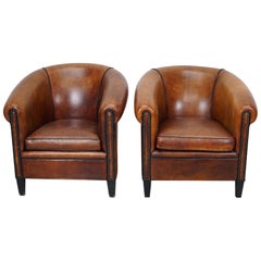 Vintage Dutch Cognac Colored Leather Club Chair, Set of 2