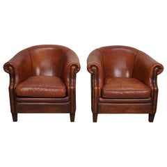 Vintage Dutch Cognac Colored Leather Club Chair, Set of 2