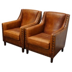 Vintage Dutch Cognac Colored Leather Club Chair, Set of 2