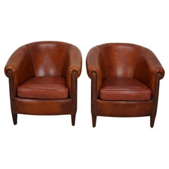 Vintage Dutch Cognac Colored Leather Club Chair, Set of 2