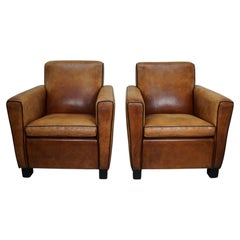 Vintage Dutch Cognac Colored Leather Club Chair, Set of 2