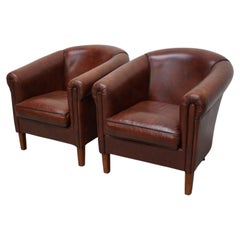 Vintage Dutch Cognac Colored Leather Club Chair, Set of 2