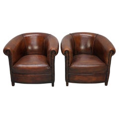 Vintage Dutch Cognac Colored Leather Club Chair, Set of 2