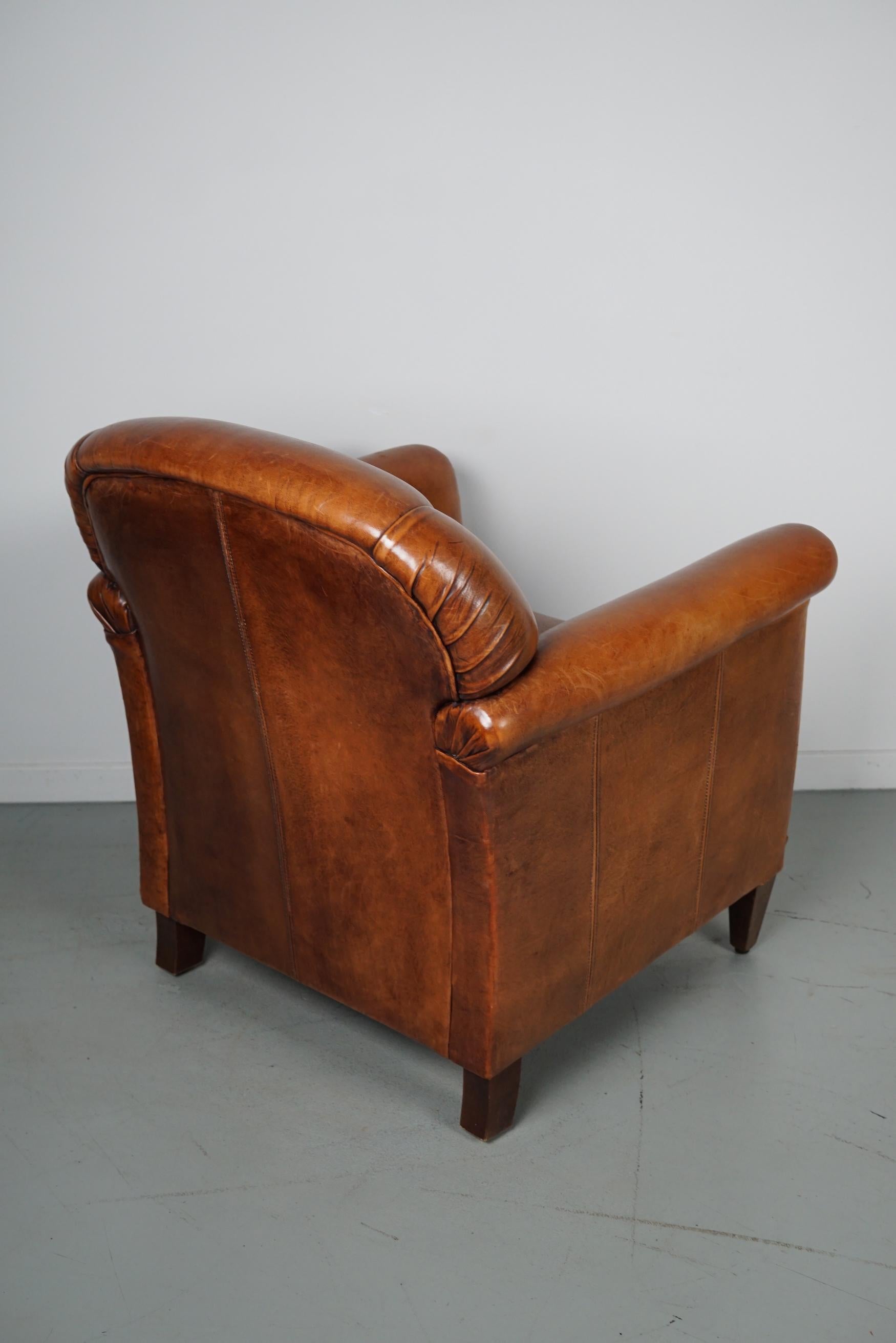 Vintage Dutch Cognac Colored Leather Club Chair, with Footstool 6