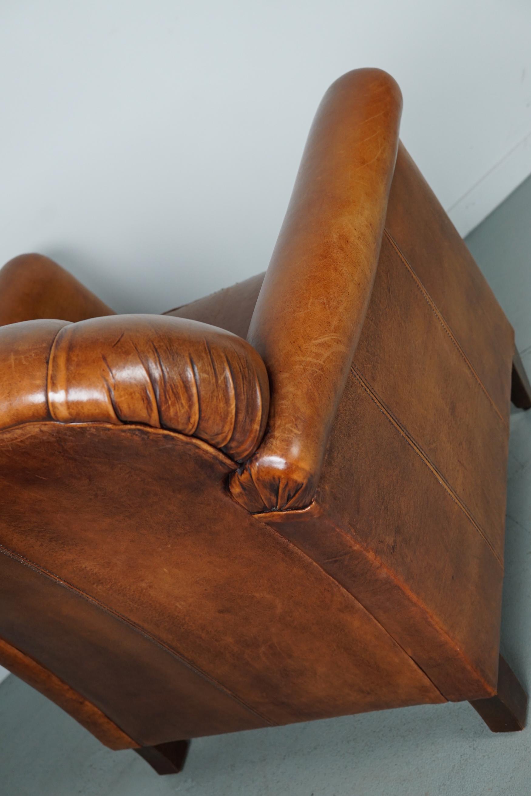 Vintage Dutch Cognac Colored Leather Club Chair, with Footstool 7