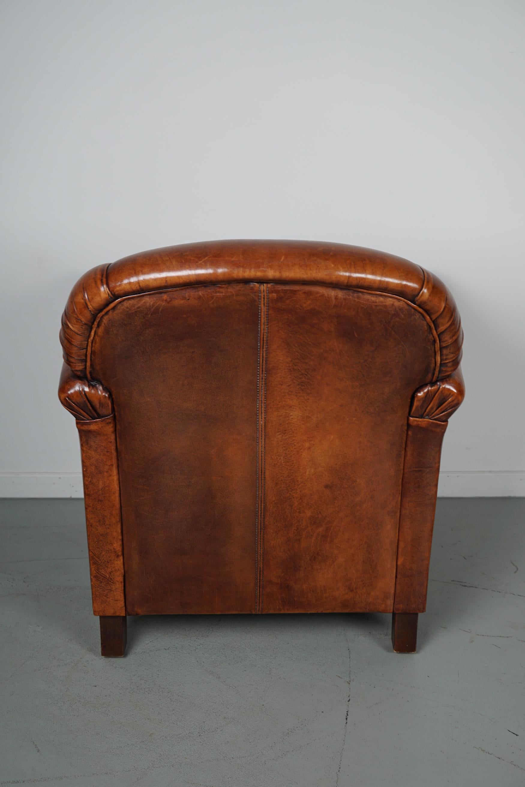 Vintage Dutch Cognac Colored Leather Club Chair, with Footstool 8