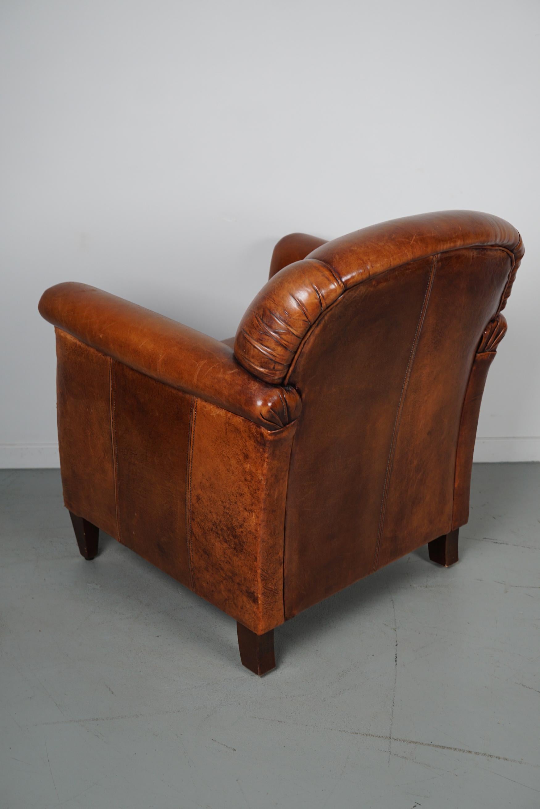 Vintage Dutch Cognac Colored Leather Club Chair, with Footstool 9