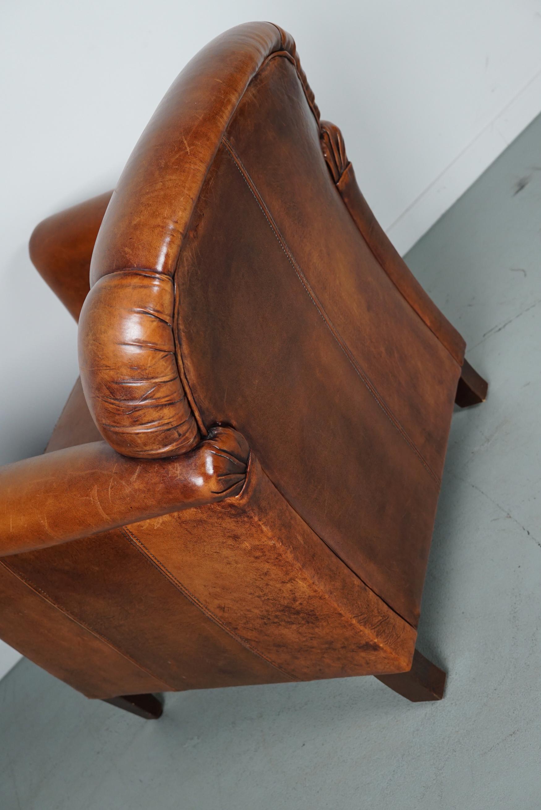Vintage Dutch Cognac Colored Leather Club Chair, with Footstool 10