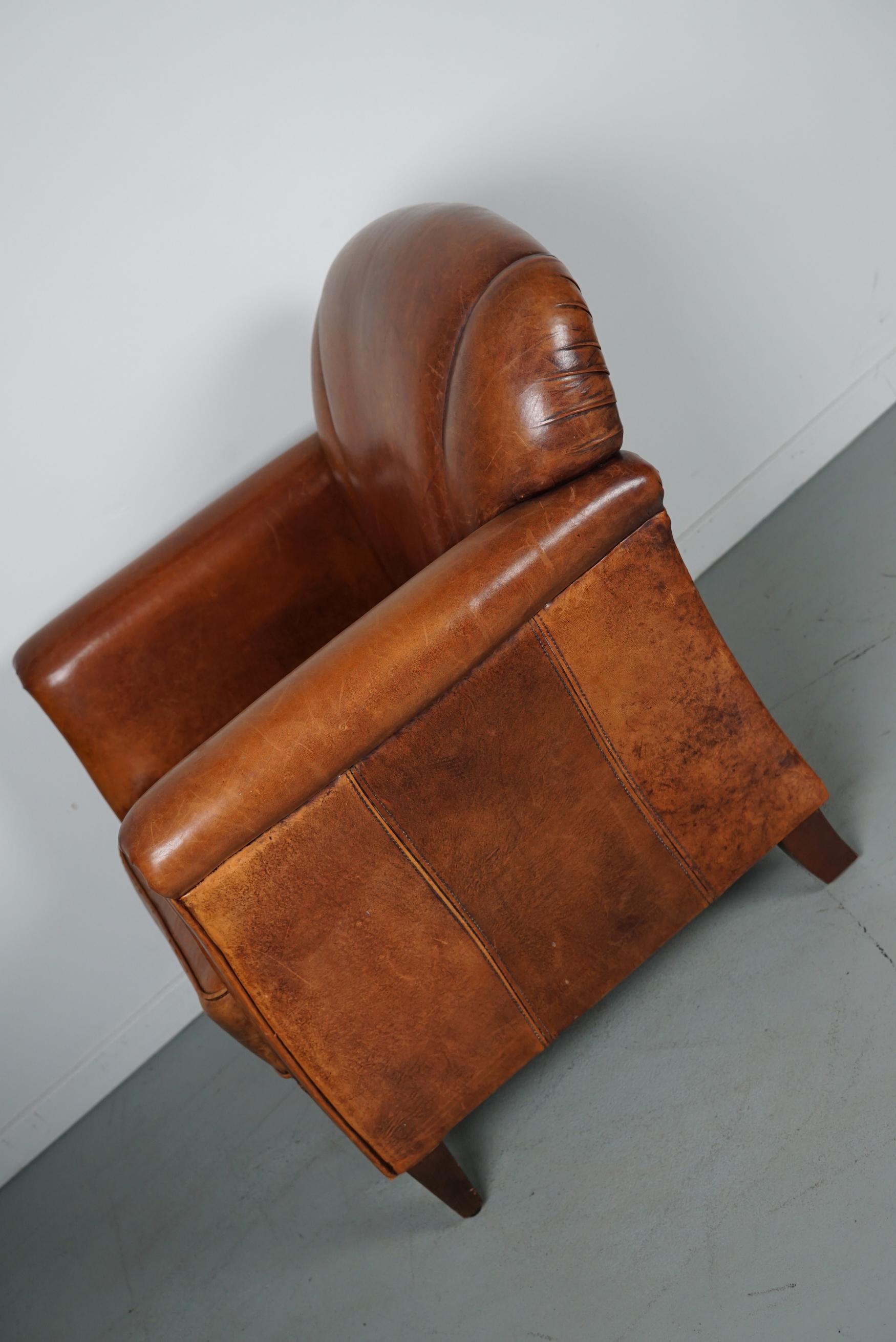Vintage Dutch Cognac Colored Leather Club Chair, with Footstool 12