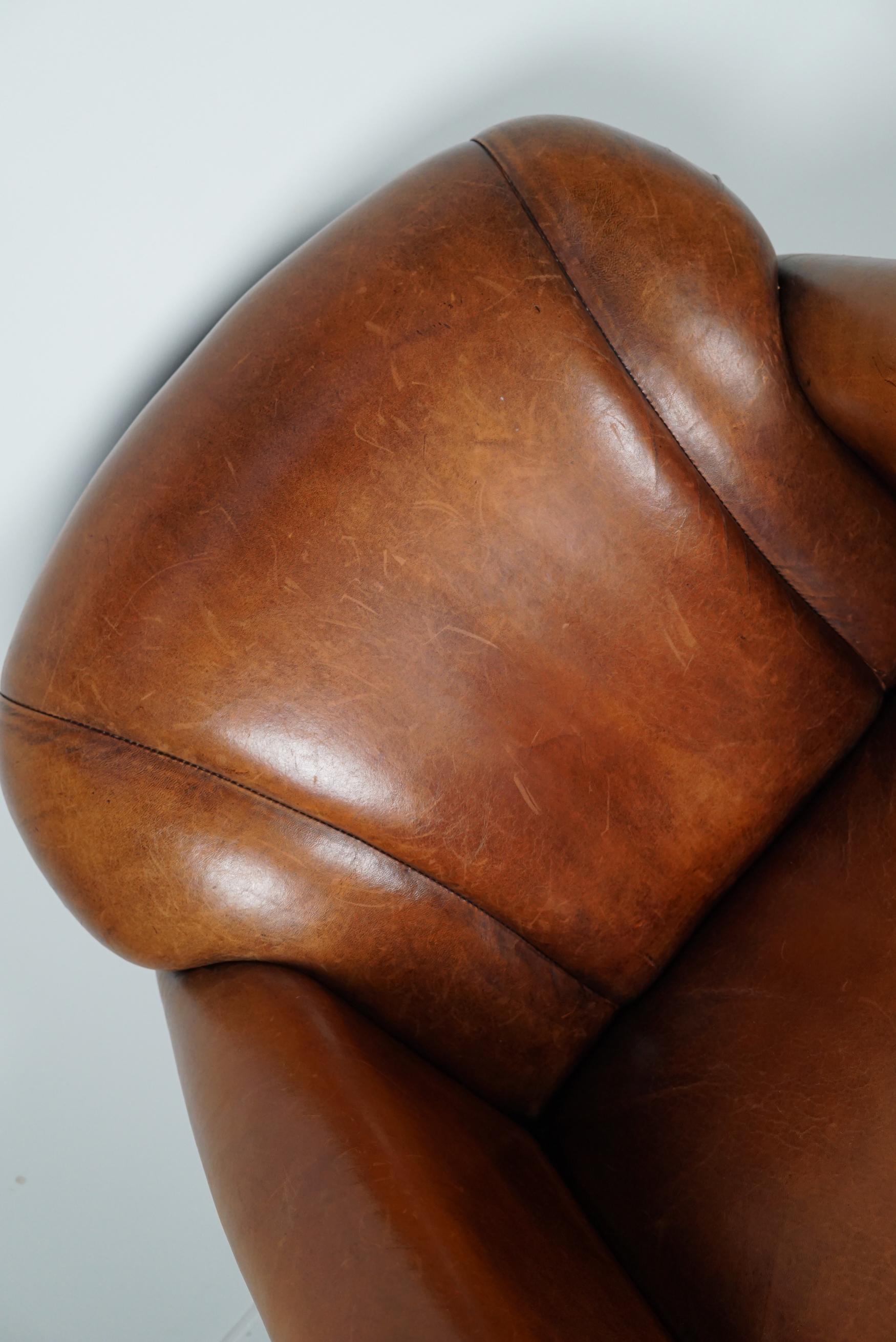 Vintage Dutch Cognac Colored Leather Club Chair, with Footstool 2