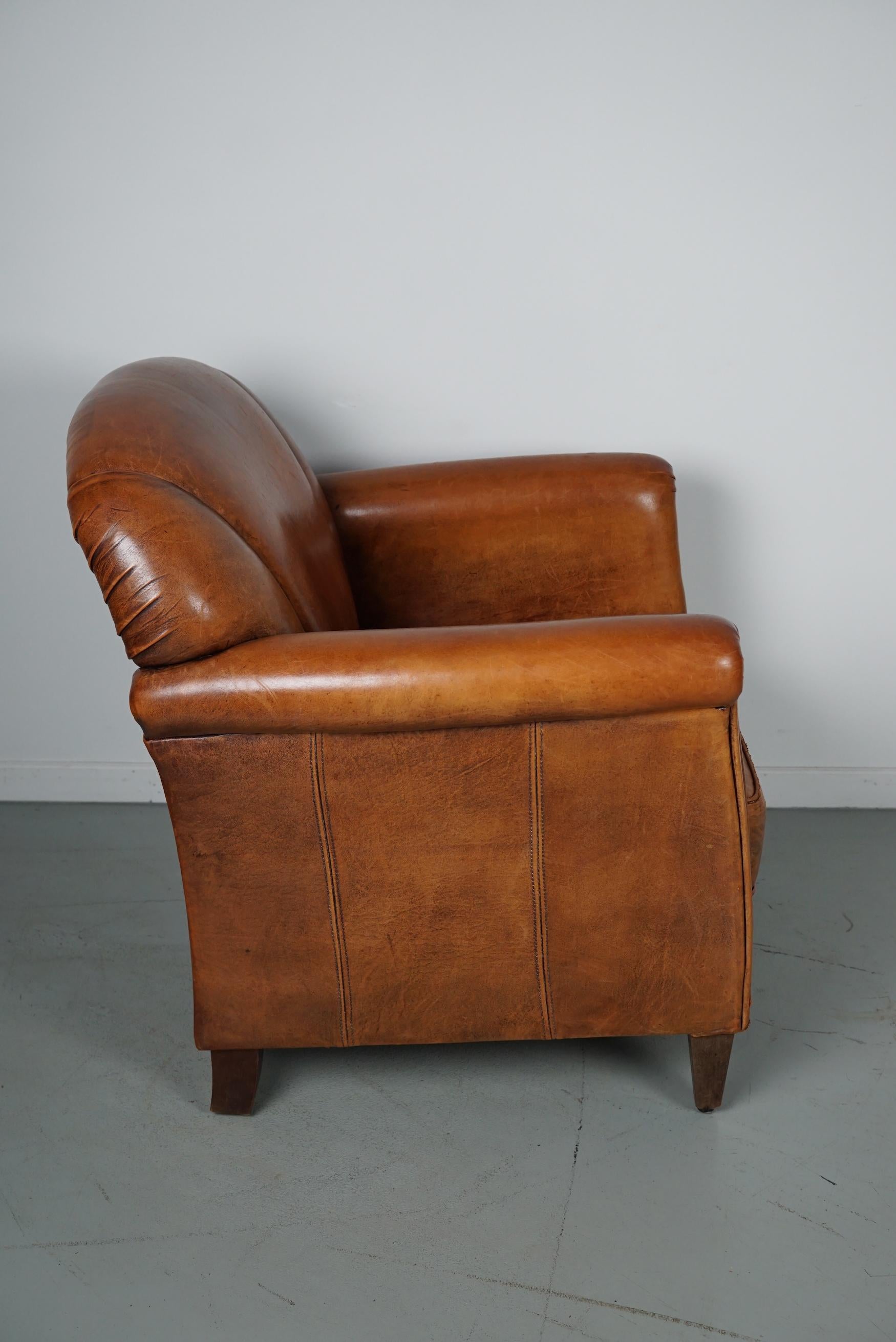 Vintage Dutch Cognac Colored Leather Club Chair, with Footstool 4