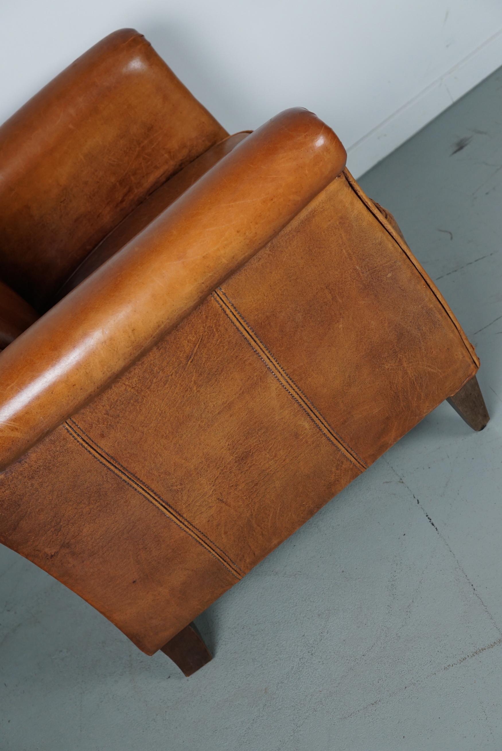 Vintage Dutch Cognac Colored Leather Club Chair, with Footstool 5