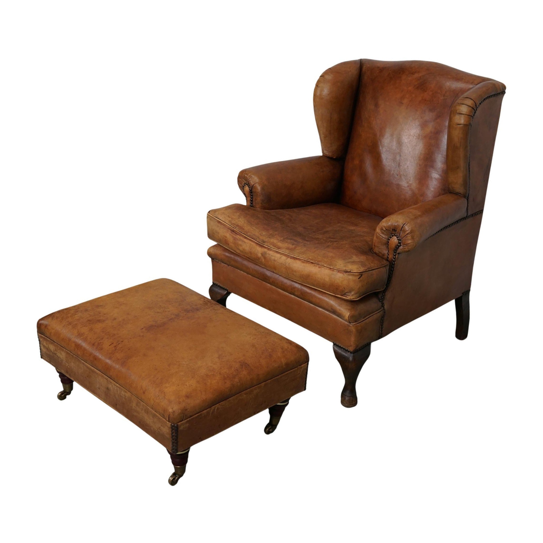 Vintage Dutch Cognac Colored Leather Club Chair, with Footstool
