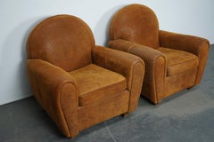 Vintage Dutch Cognac Colored Leather Club Chairs, Set of 2