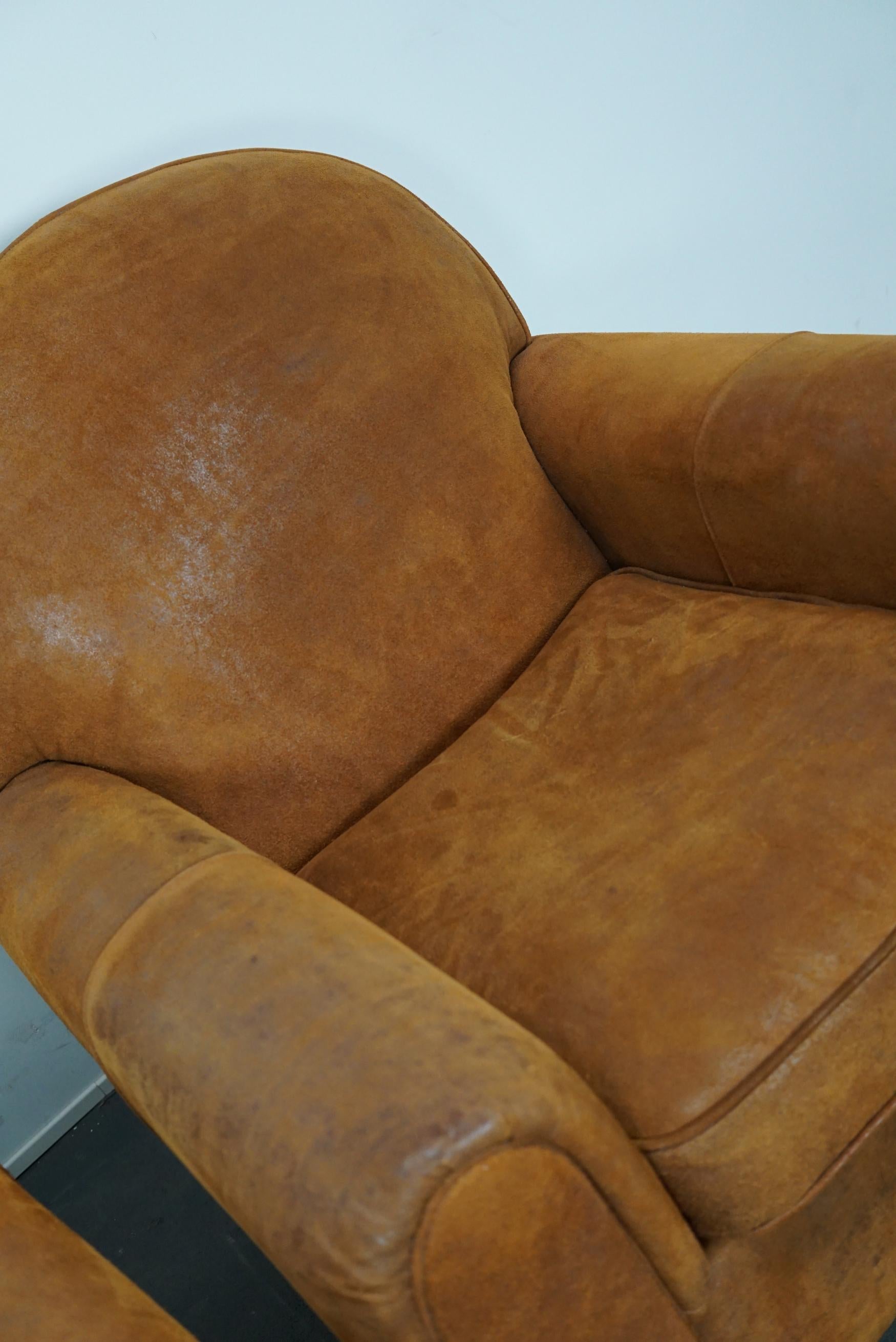 Vintage Dutch Cognac Colored Leather Club Chairs, Set of 2 In Good Condition In Nijmegen, NL