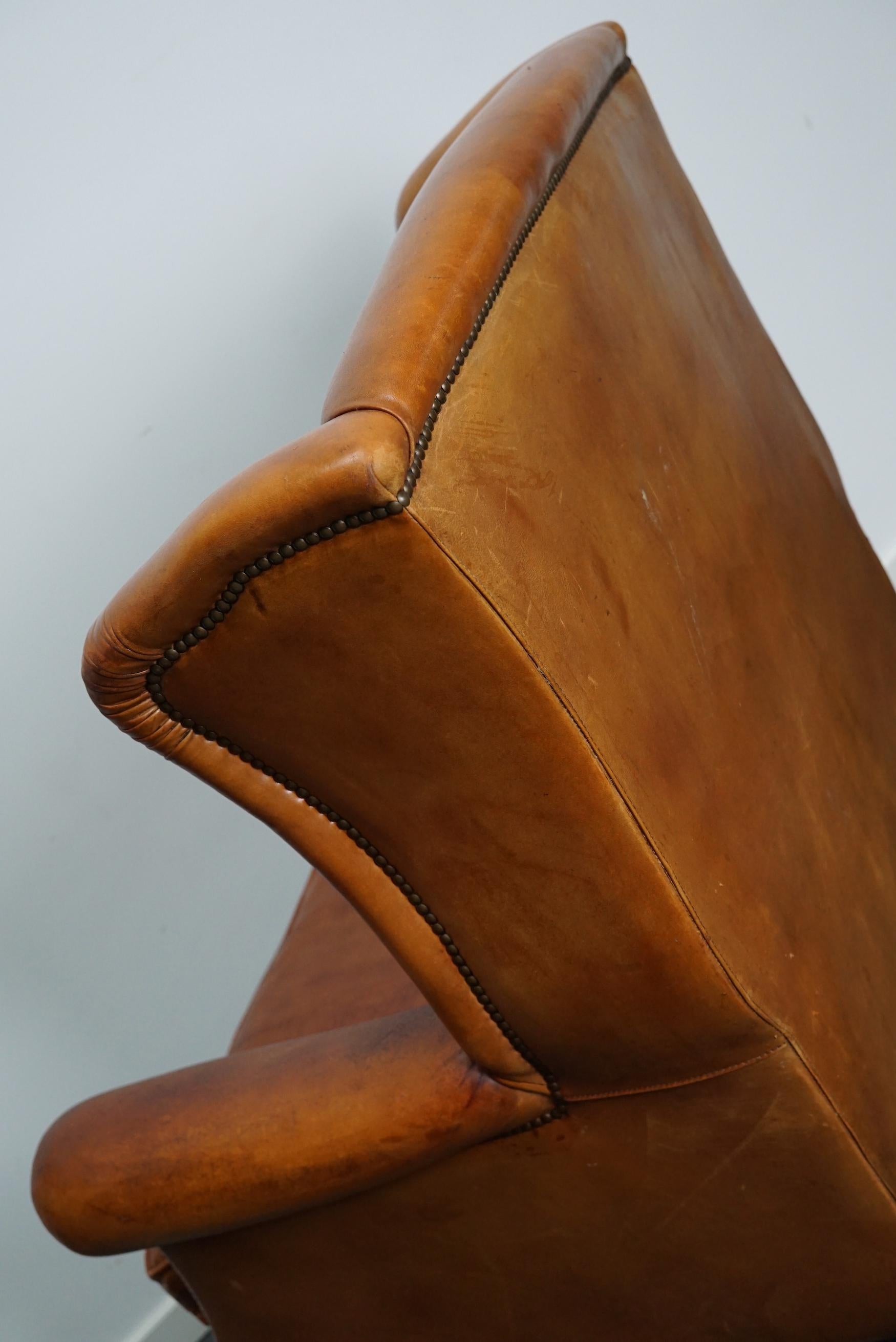 Vintage Dutch Cognac Colored Leather Wingback Club Chair 5