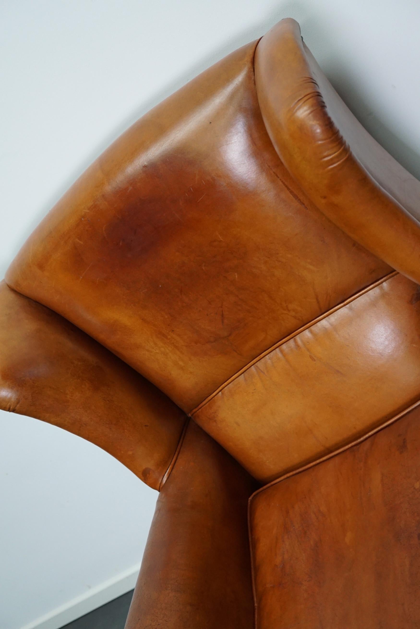 Vintage Dutch Cognac Colored Leather Wingback Club Chair 7