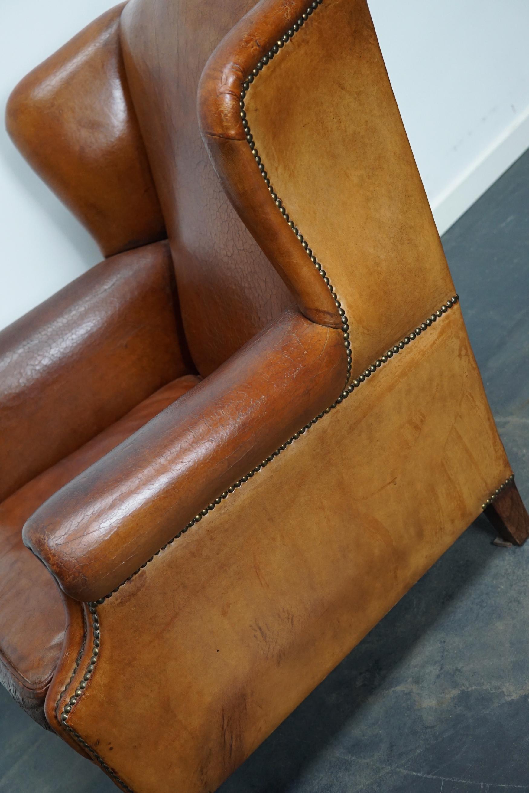 Vintage Dutch Cognac Colored Leather Wingback Club Chair 7