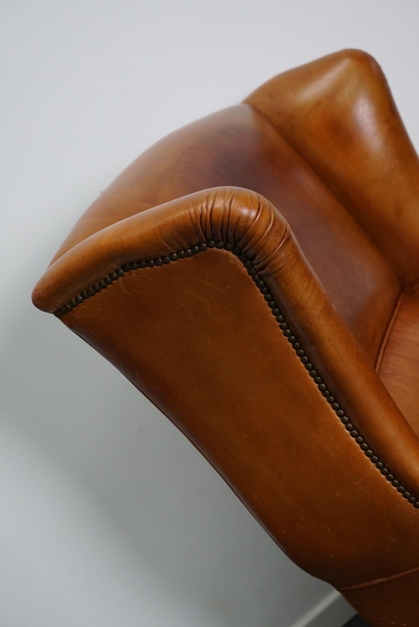 Vintage Dutch Cognac Colored Leather Wingback Club Chair 11