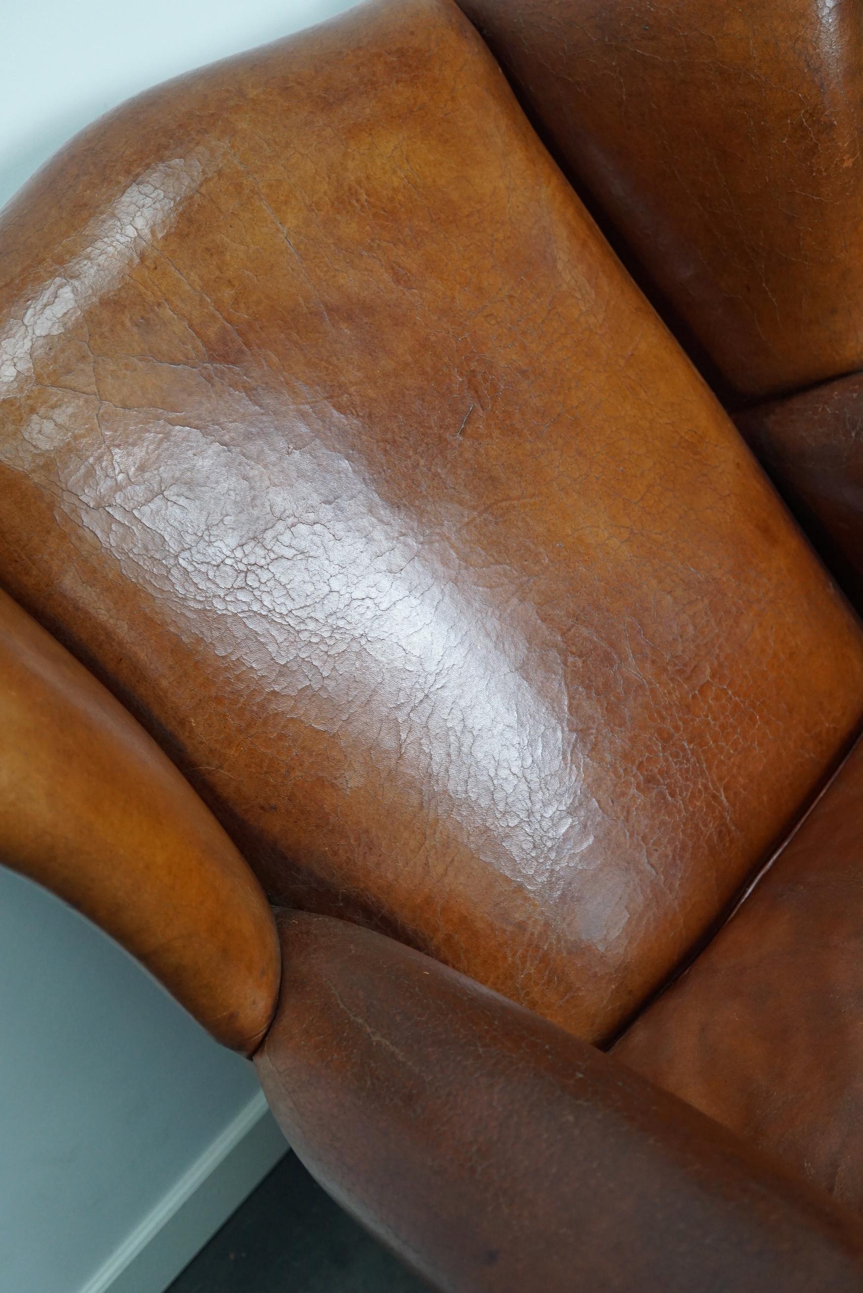 Vintage Dutch Cognac Colored Leather Wingback Club Chair 11