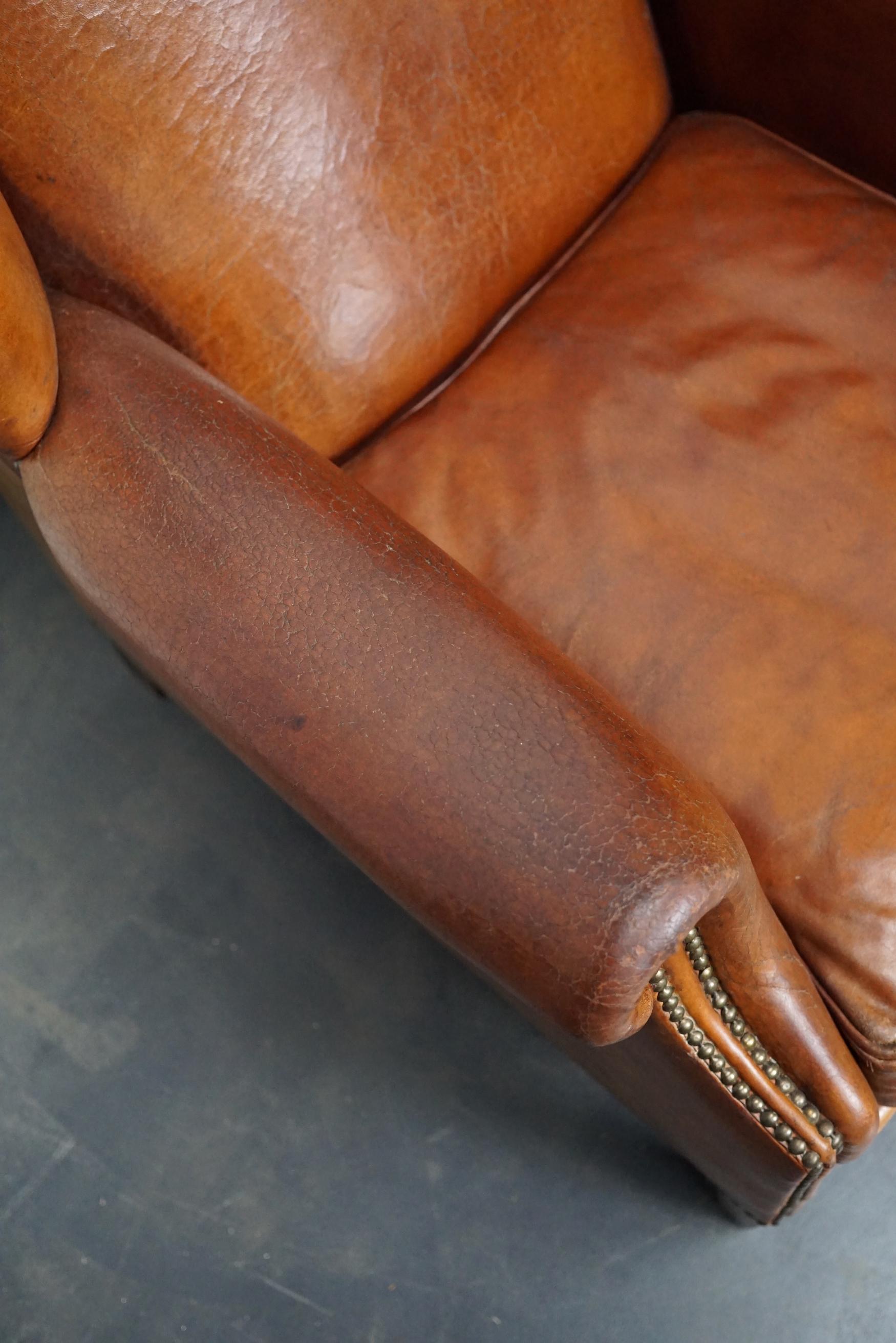 Vintage Dutch Cognac Colored Leather Wingback Club Chair 15
