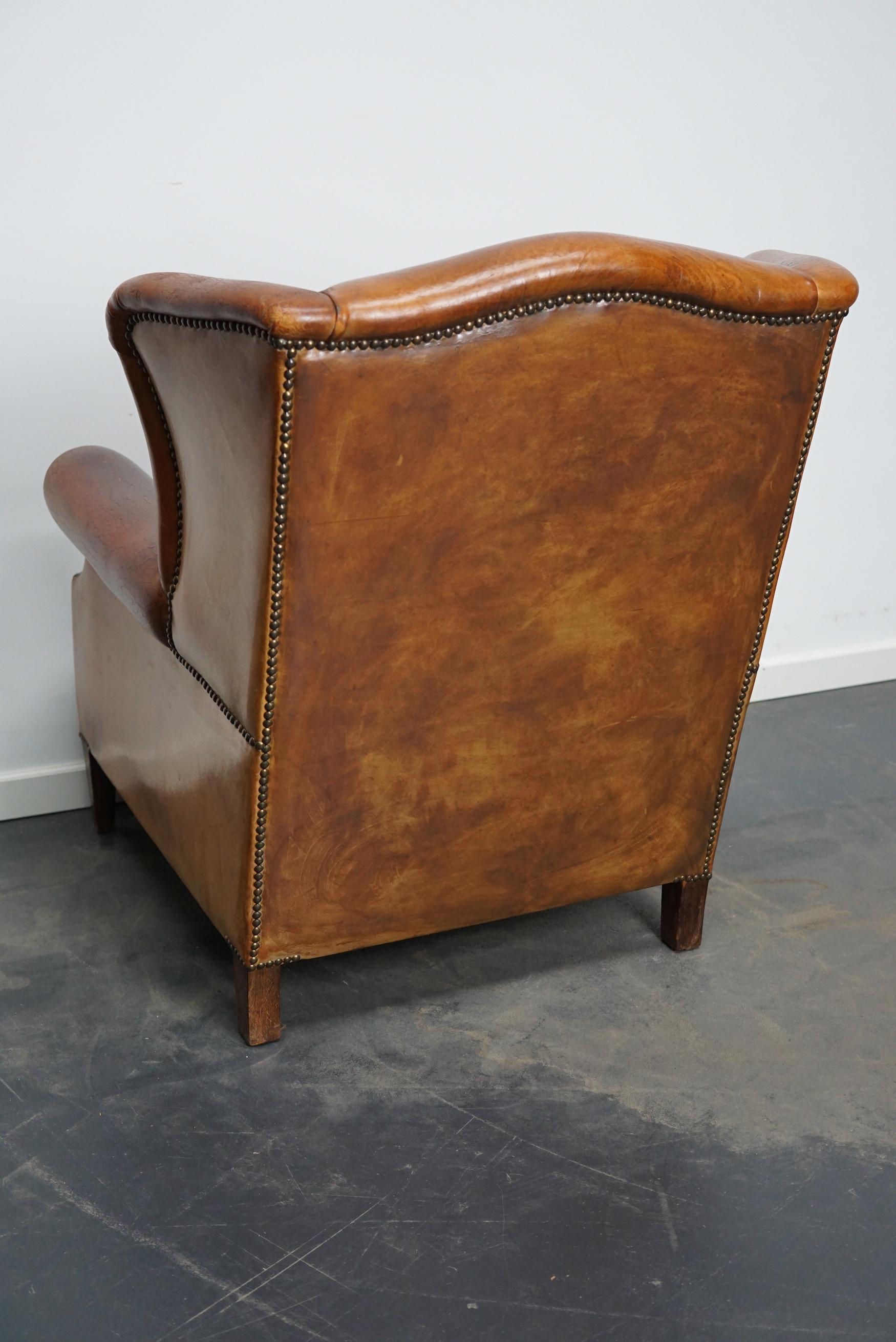 Vintage Dutch Cognac Colored Leather Wingback Club Chair 2