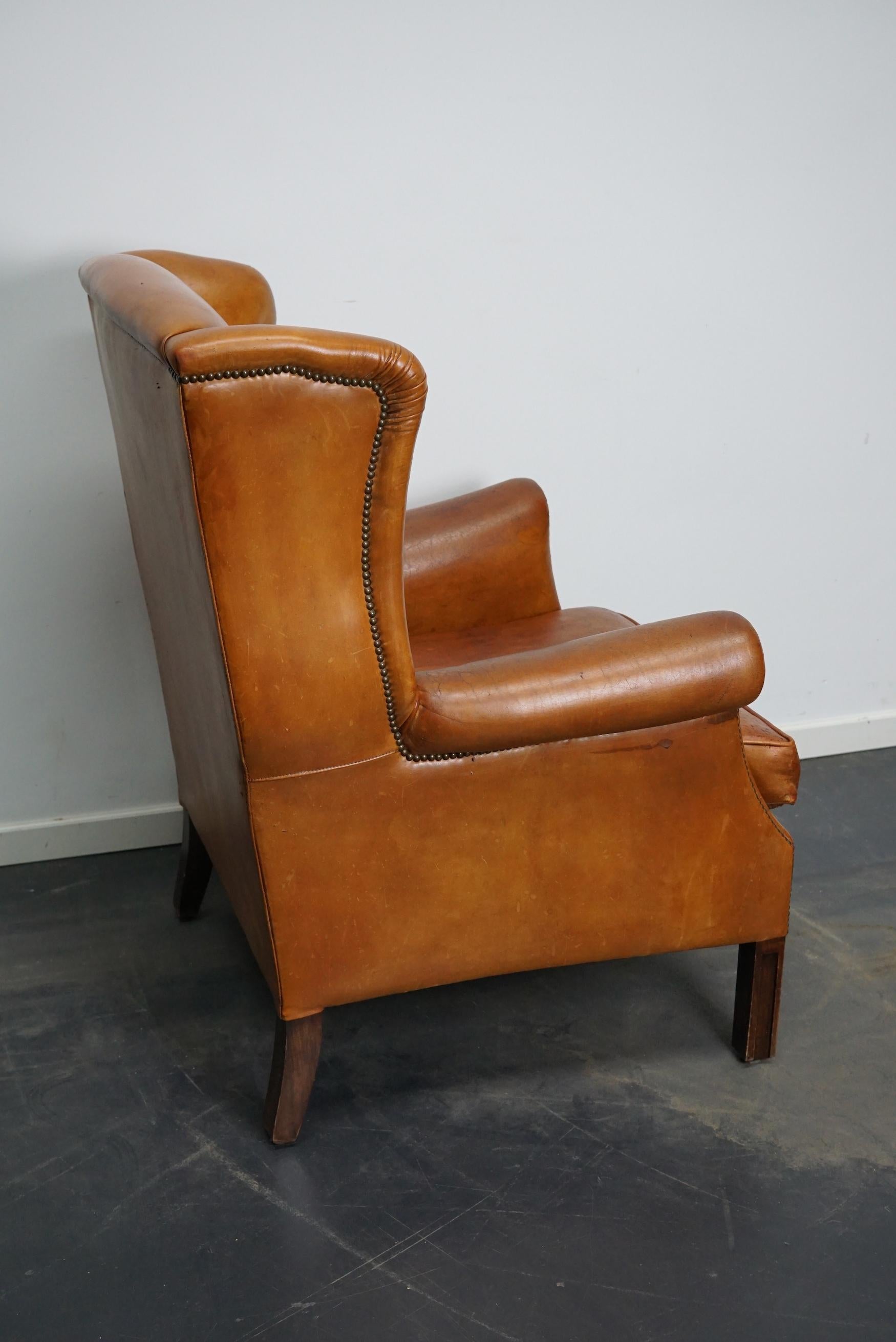 Vintage Dutch Cognac Colored Leather Wingback Club Chair 4