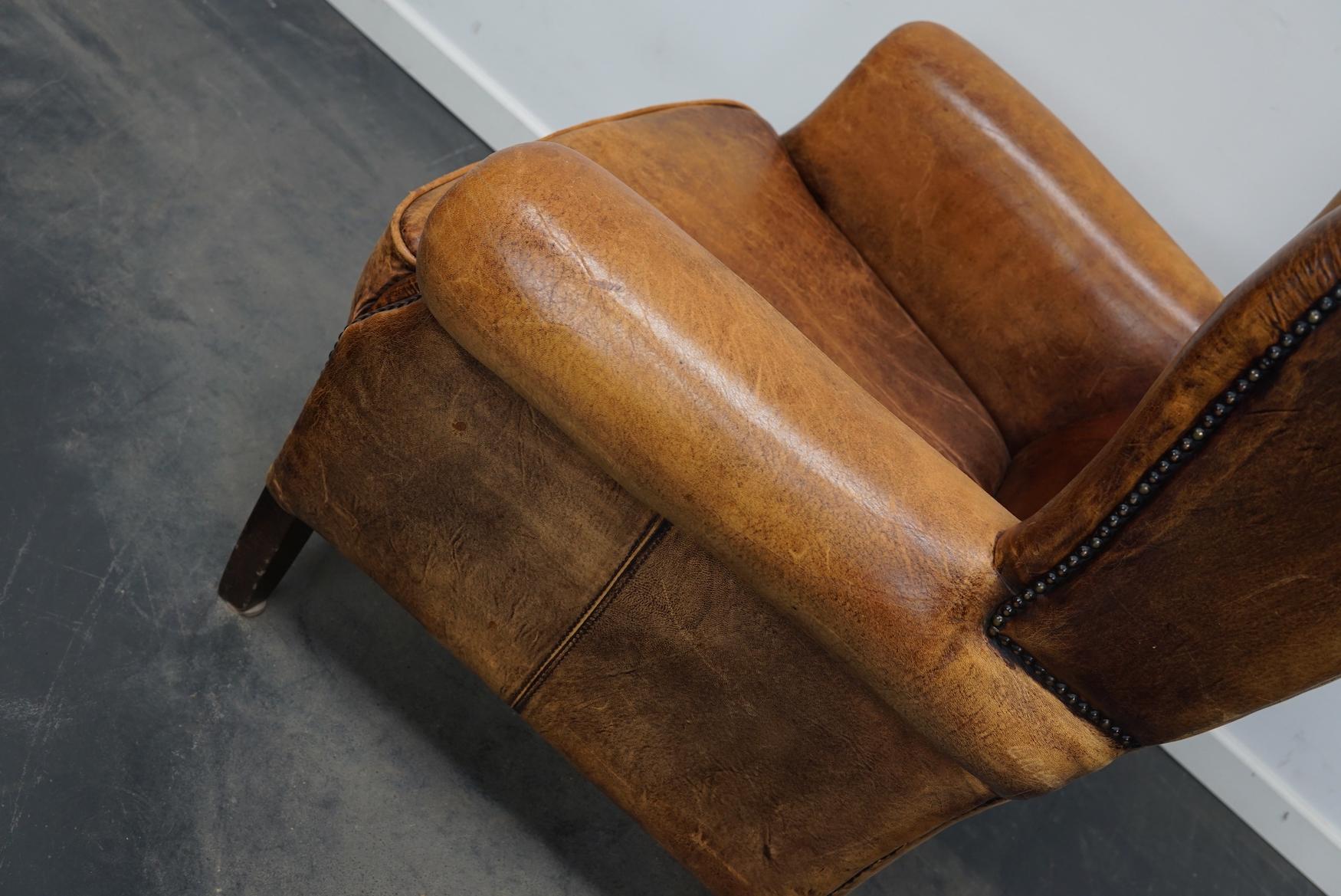 Vintage Dutch Cognac Colored Wingback Leather Club Chair 5