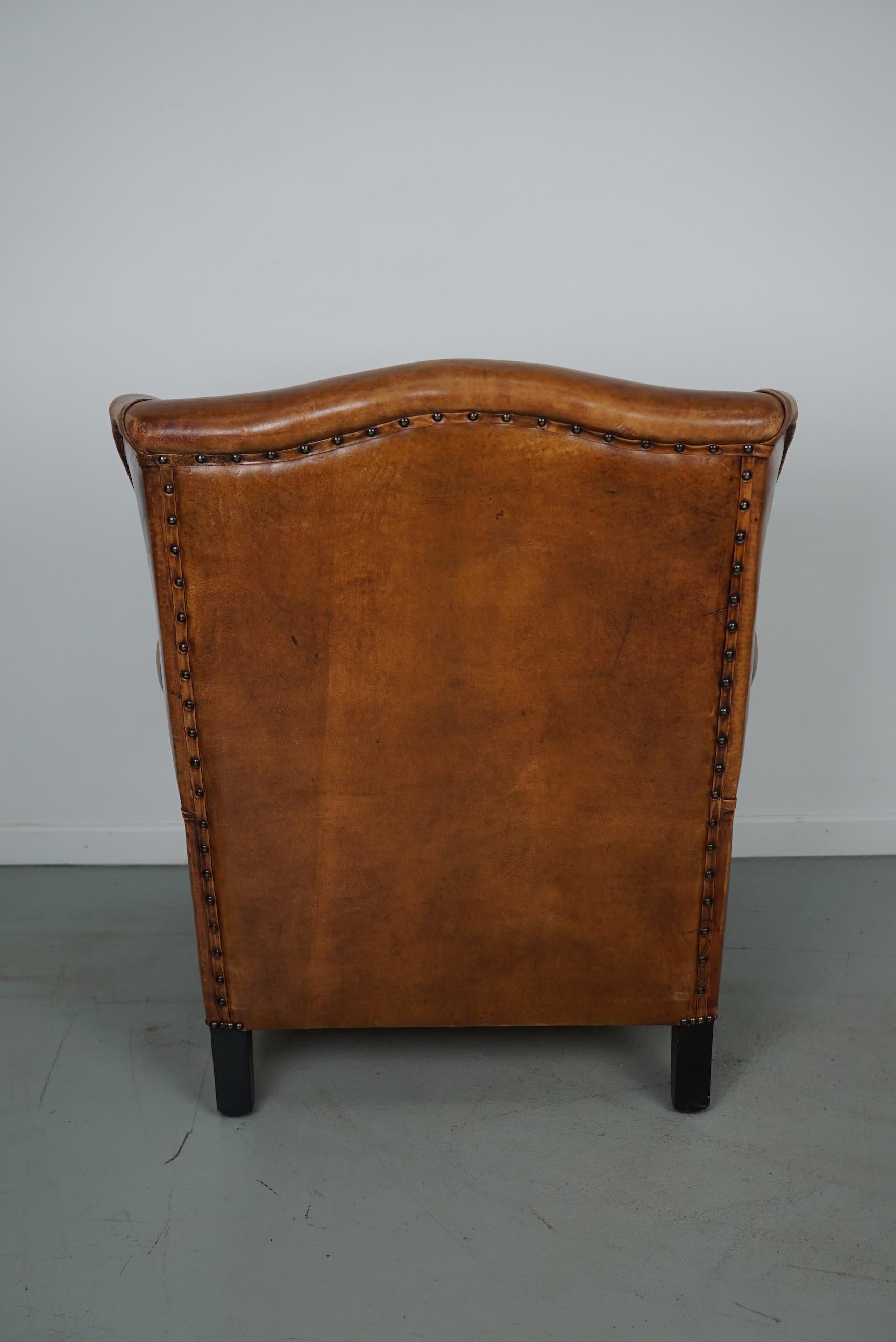 Vintage Dutch Cognac Colored Wingback Leather Club Chair 6