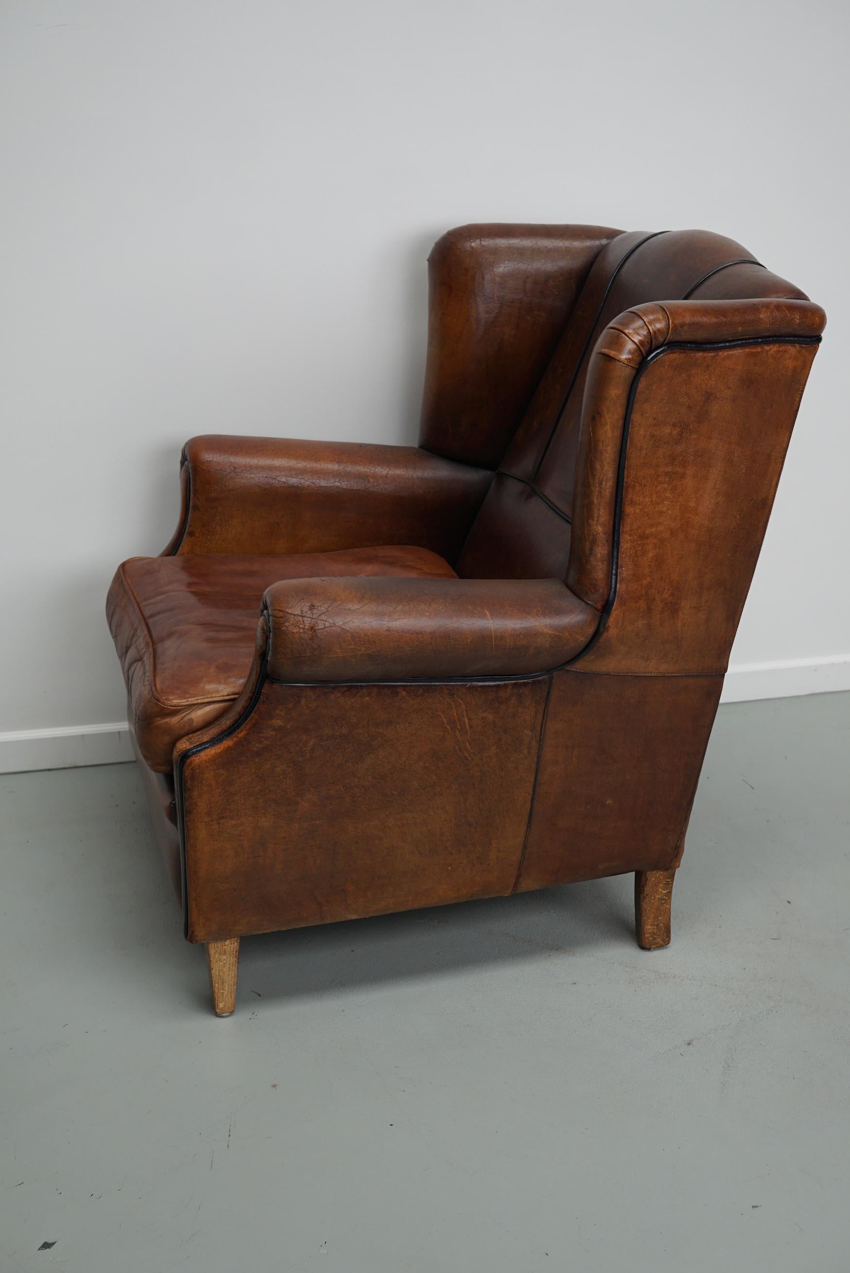 Vintage Dutch Cognac Colored Wingback Leather Club Chair 7