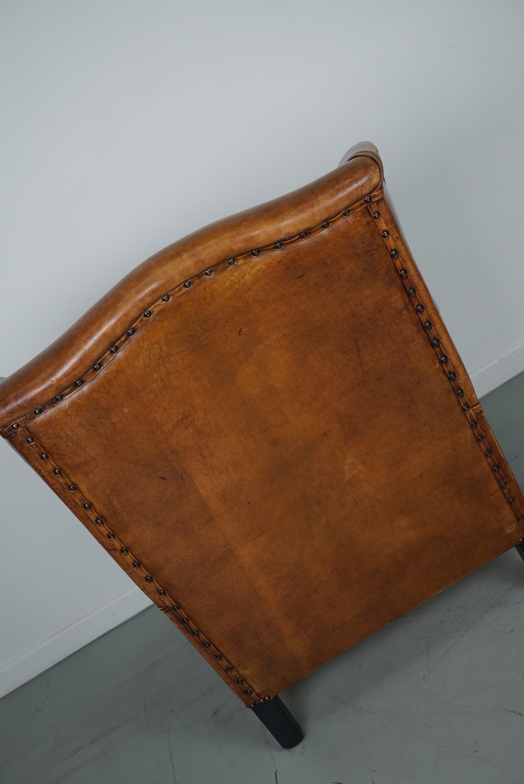 Vintage Dutch Cognac Colored Wingback Leather Club Chair 7