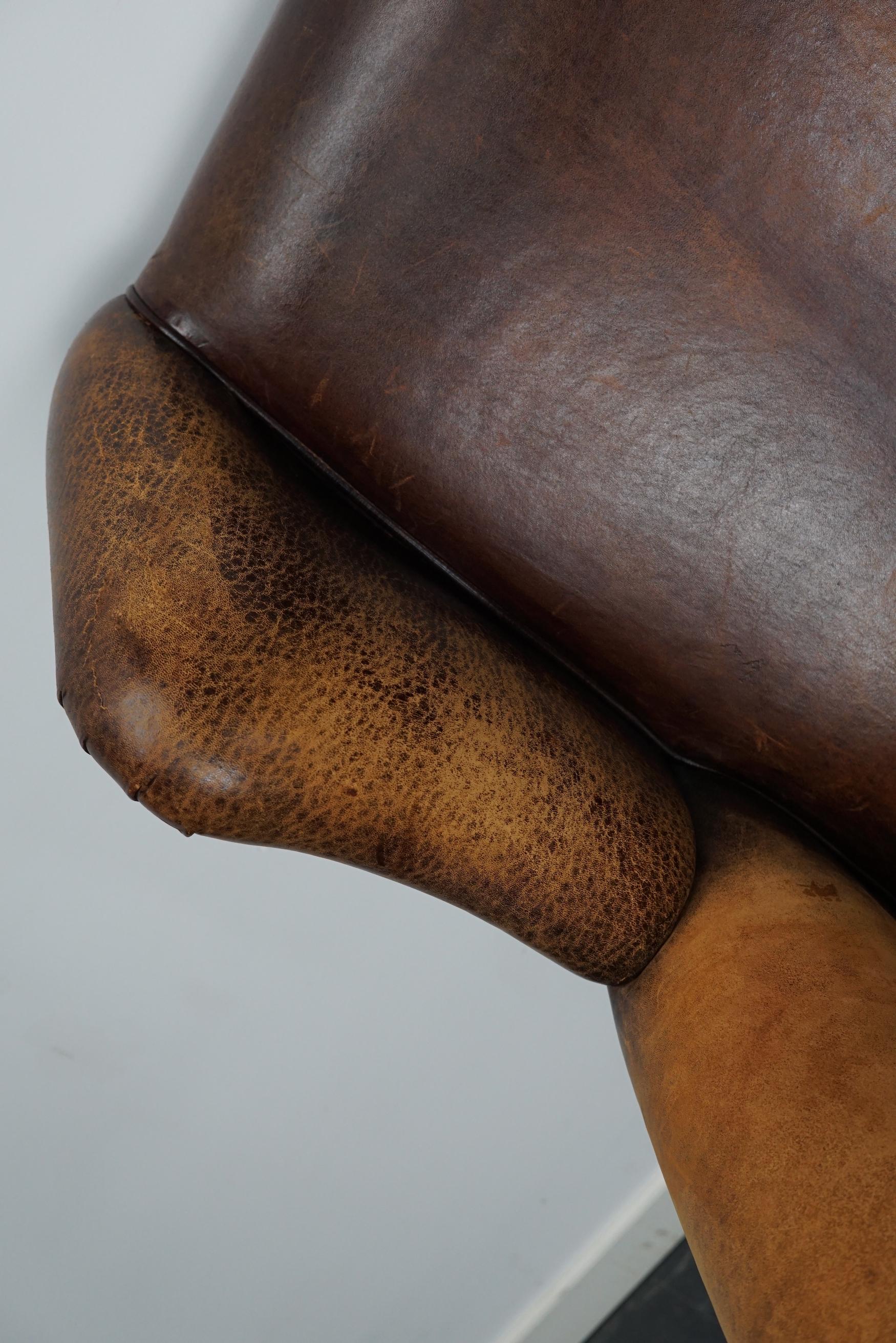 Vintage Dutch Cognac Colored Wingback Leather Club Chair For Sale 8