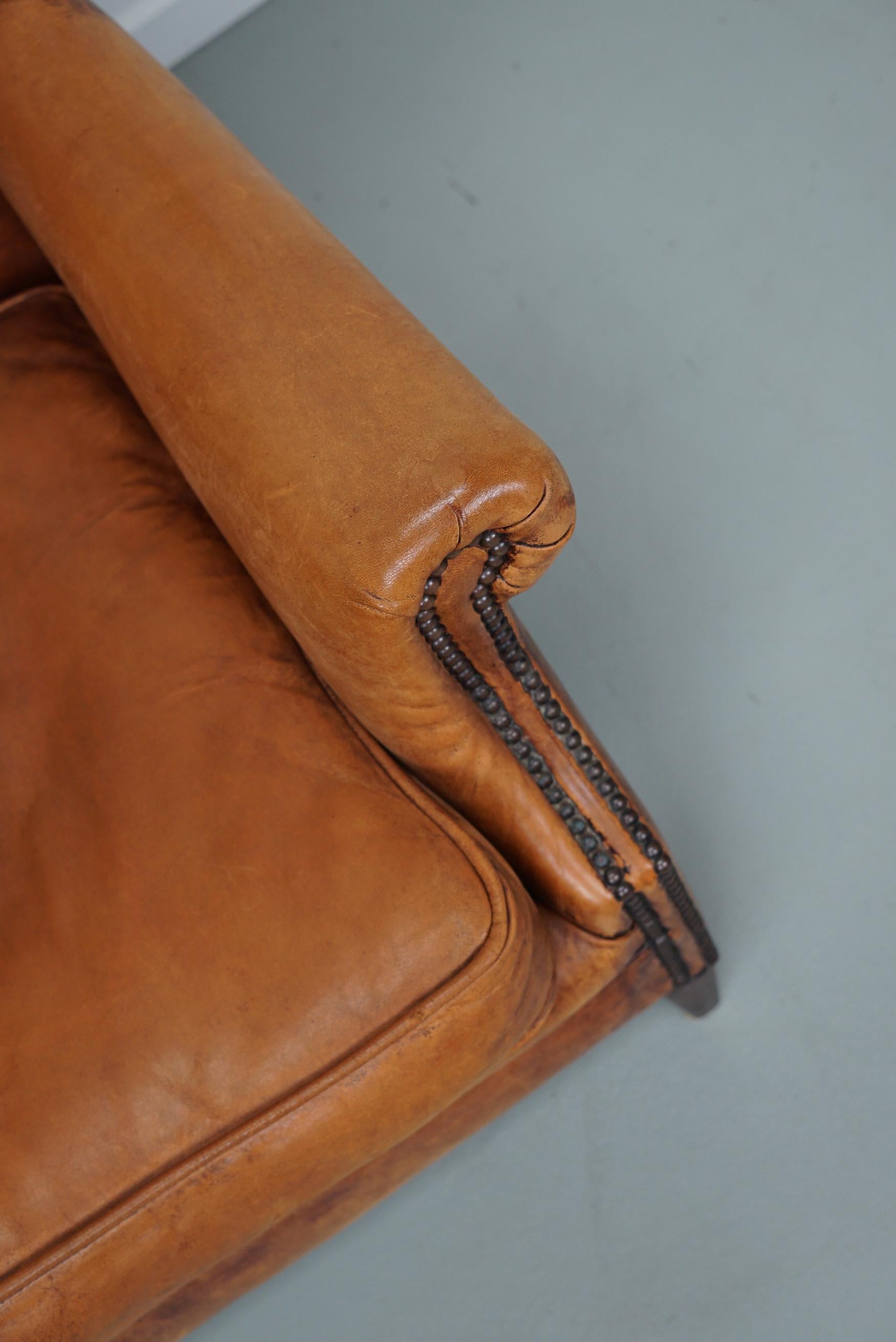  Vintage Dutch Cognac Colored Wingback Leather Club Chair 8