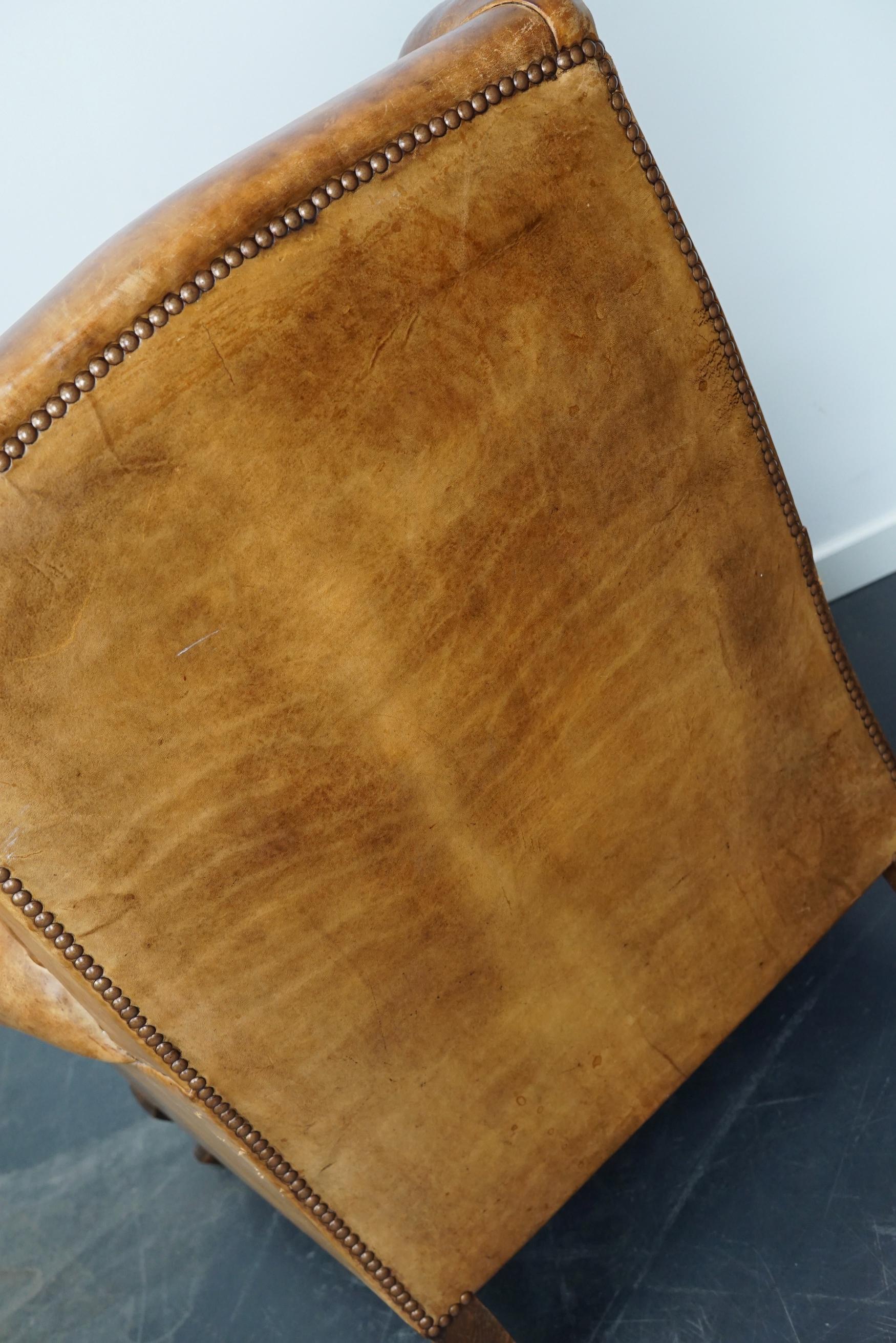 Vintage Dutch Cognac Colored Wingback Leather Club Chair 9