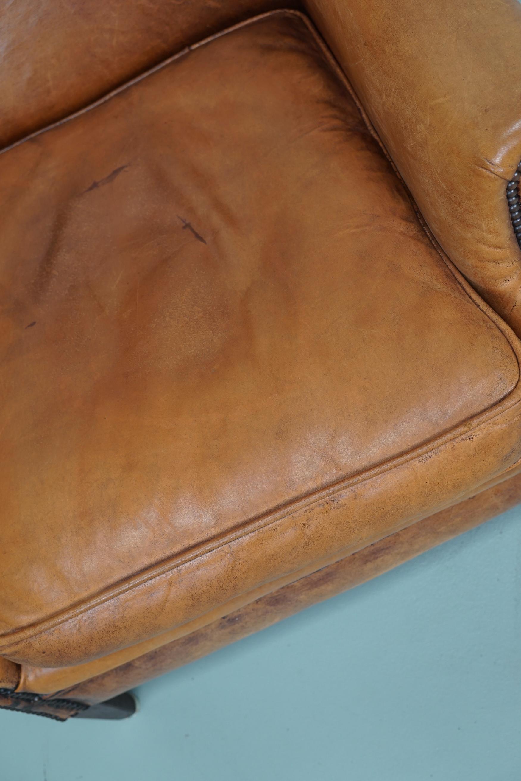  Vintage Dutch Cognac Colored Wingback Leather Club Chair 9