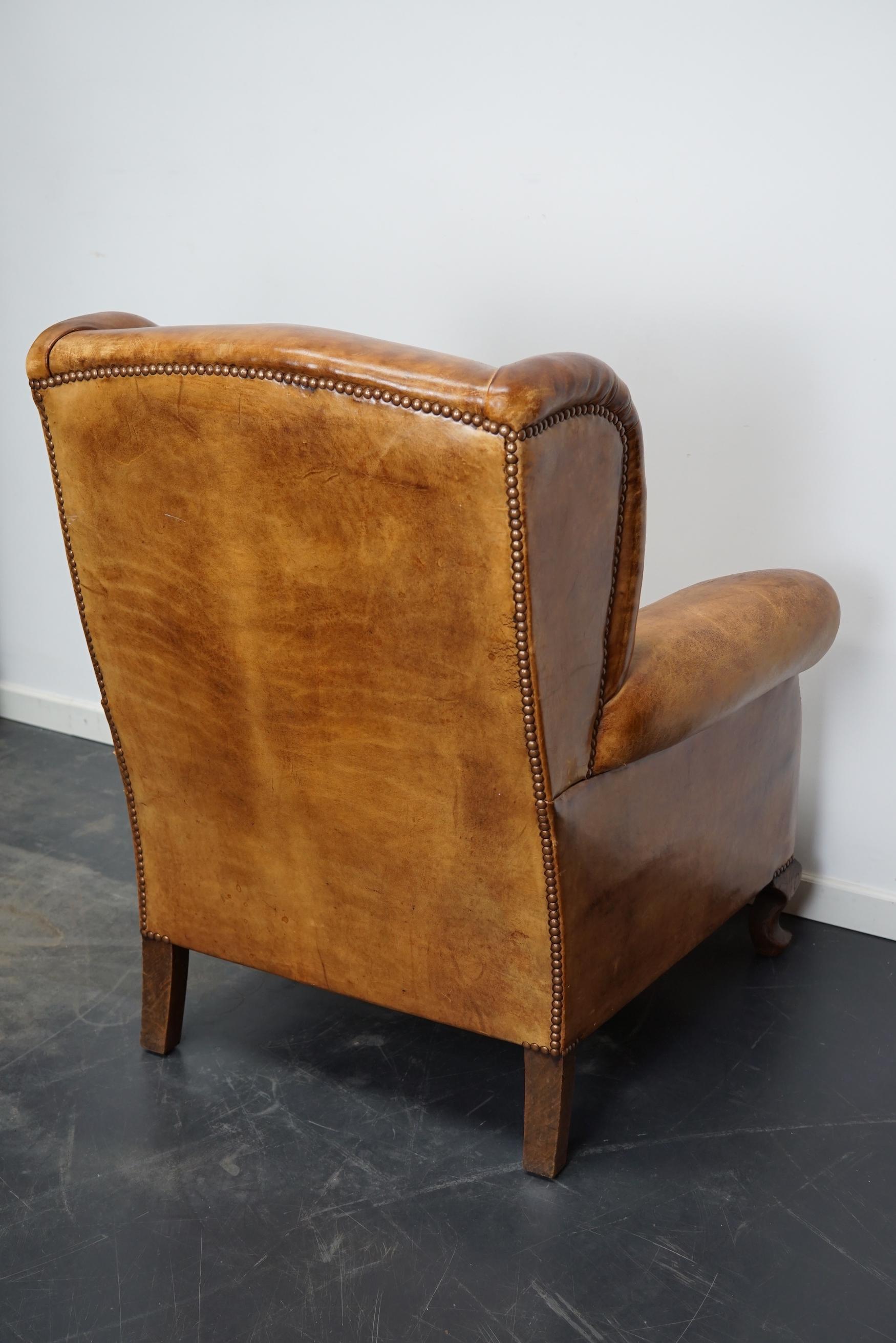Vintage Dutch Cognac Colored Wingback Leather Club Chair 10