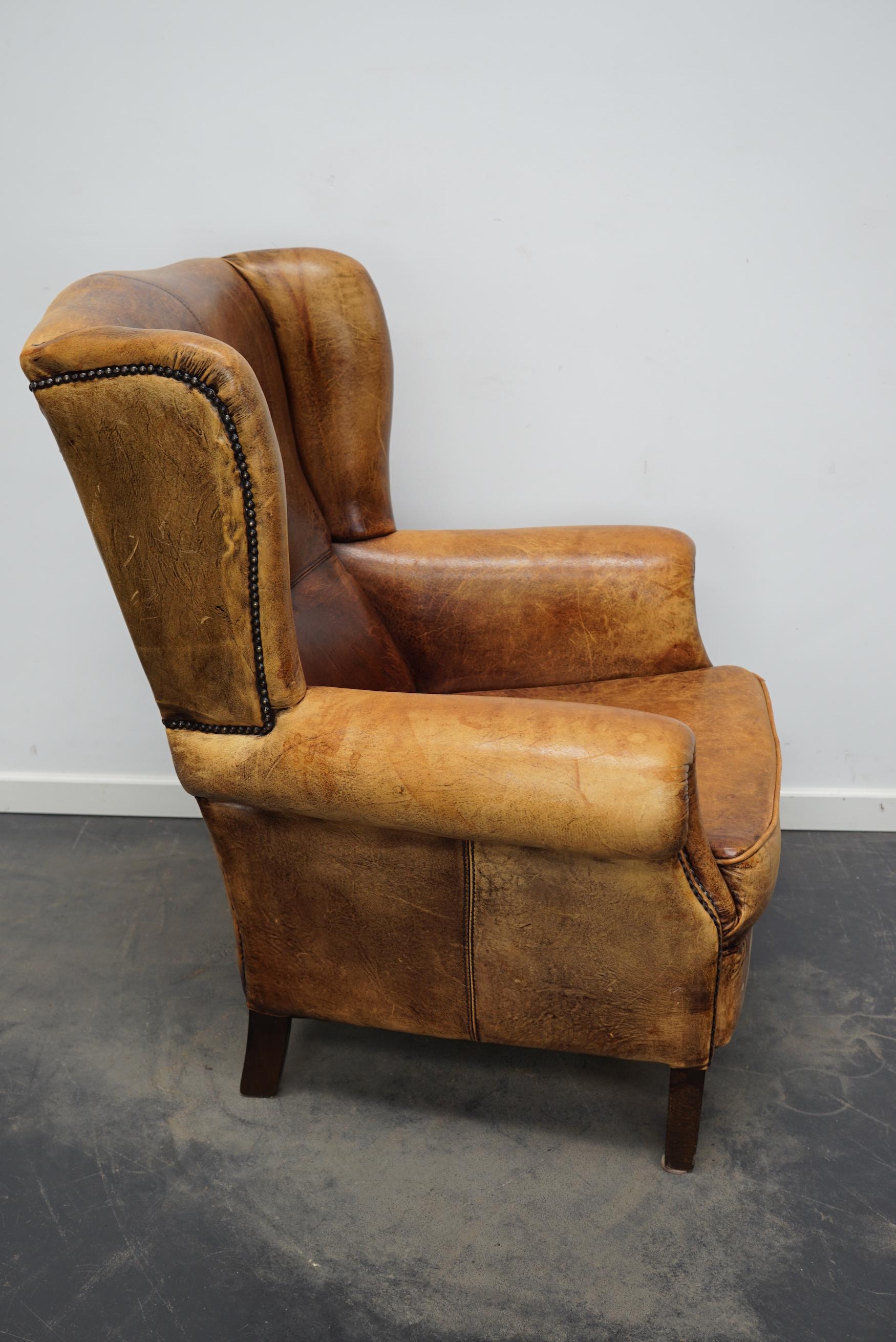 Vintage Dutch Cognac Colored Wingback Leather Club Chair 11