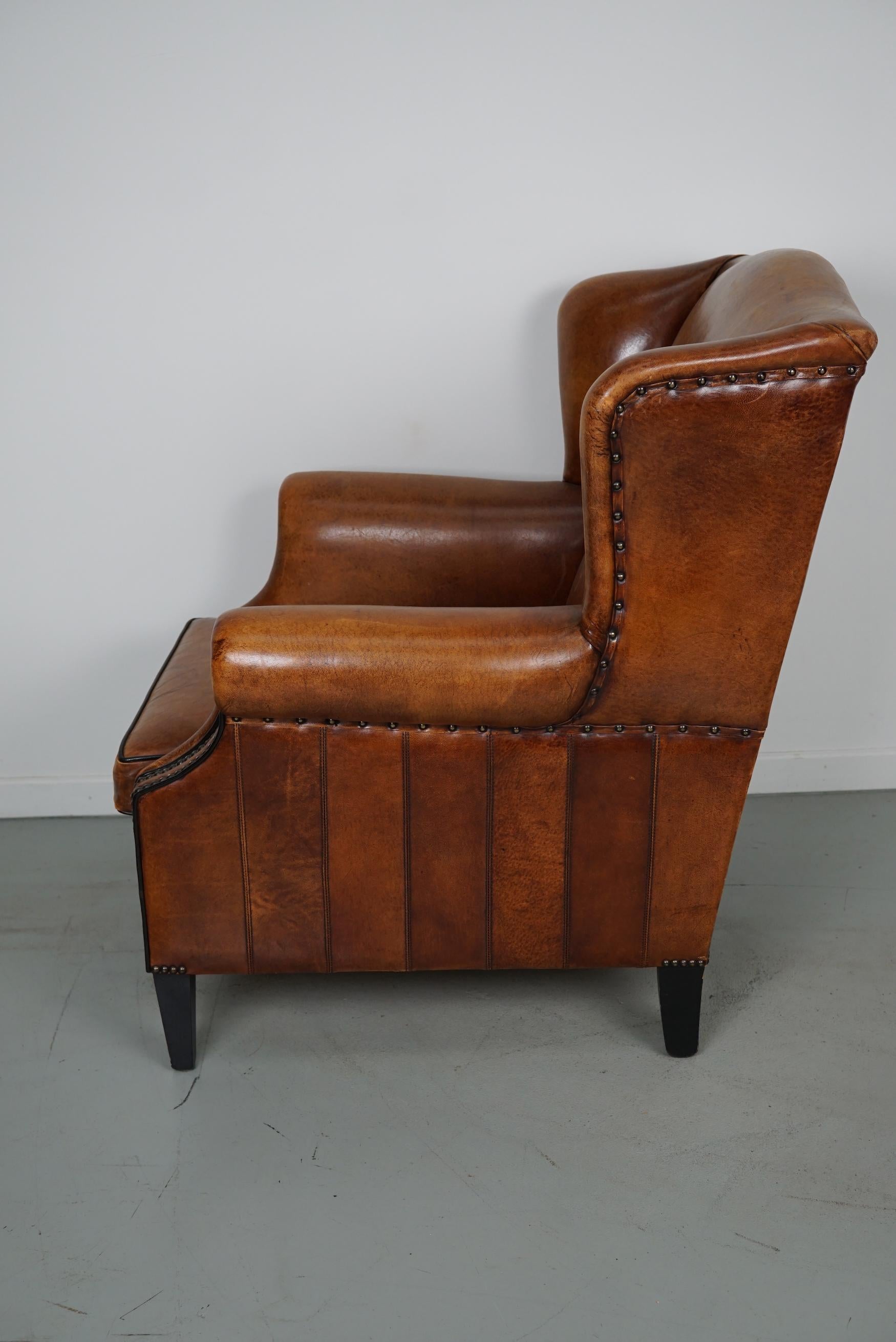 Vintage Dutch Cognac Colored Wingback Leather Club Chair 12