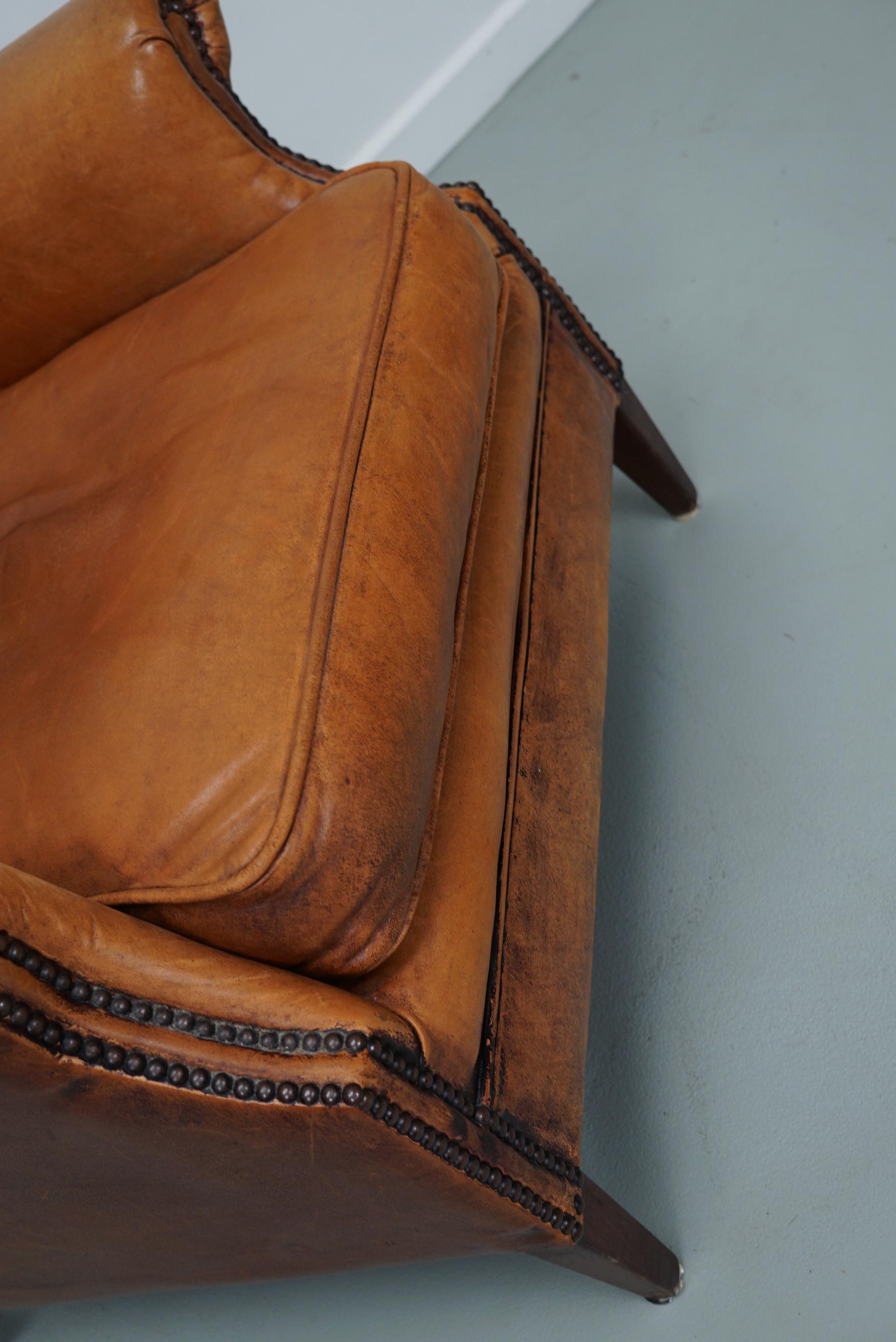  Vintage Dutch Cognac Colored Wingback Leather Club Chair 13