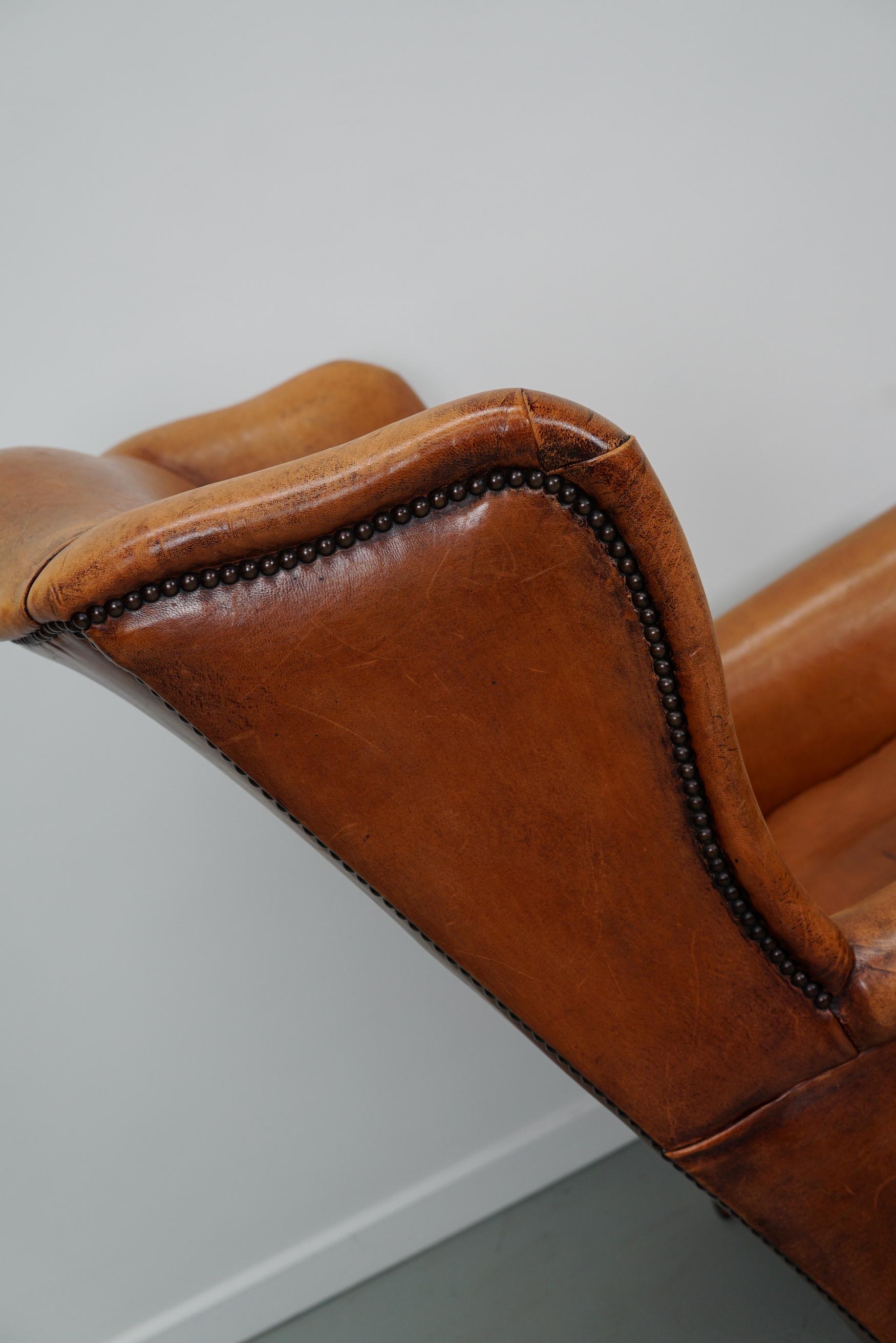 Late 20th Century  Vintage Dutch Cognac Colored Wingback Leather Club Chair