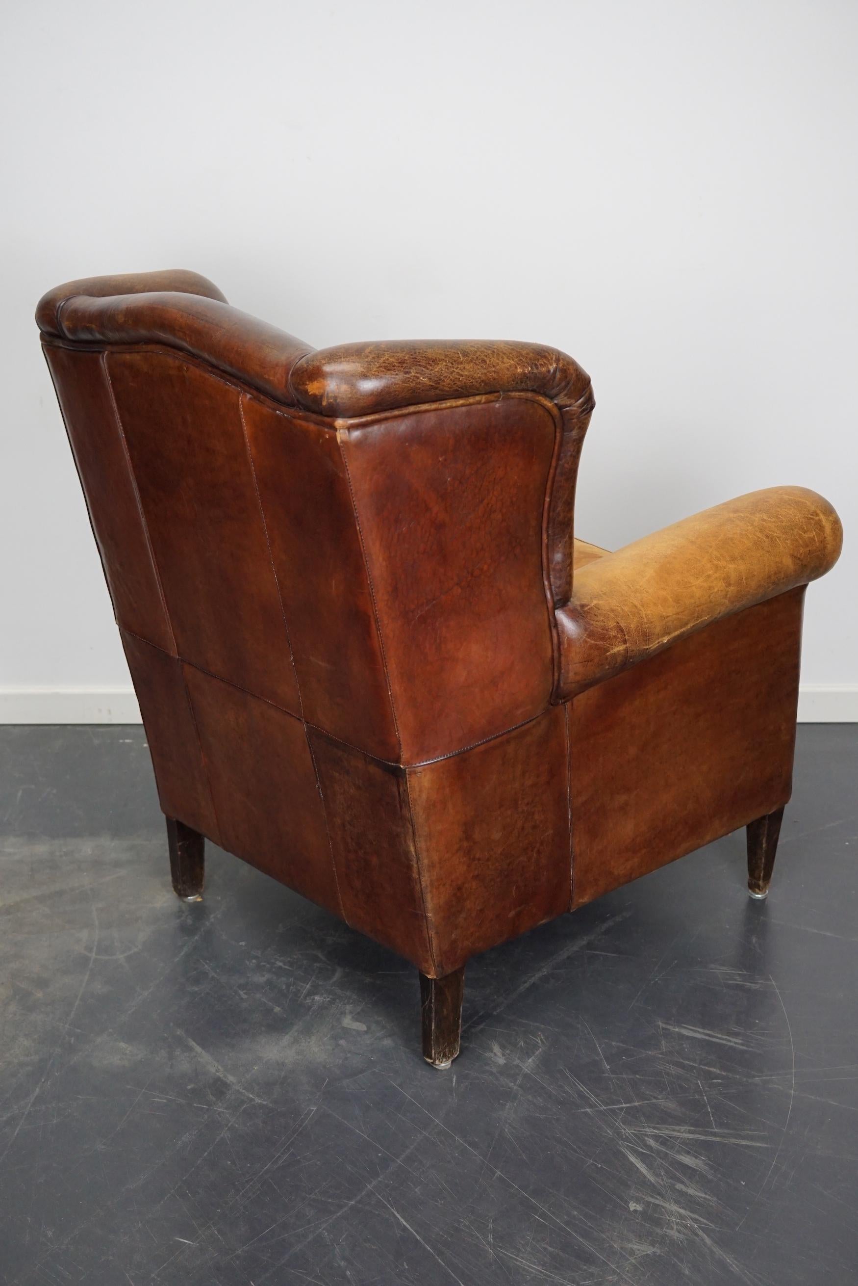 Vintage Dutch Cognac Colored Wingback Leather Club Chair For Sale 2
