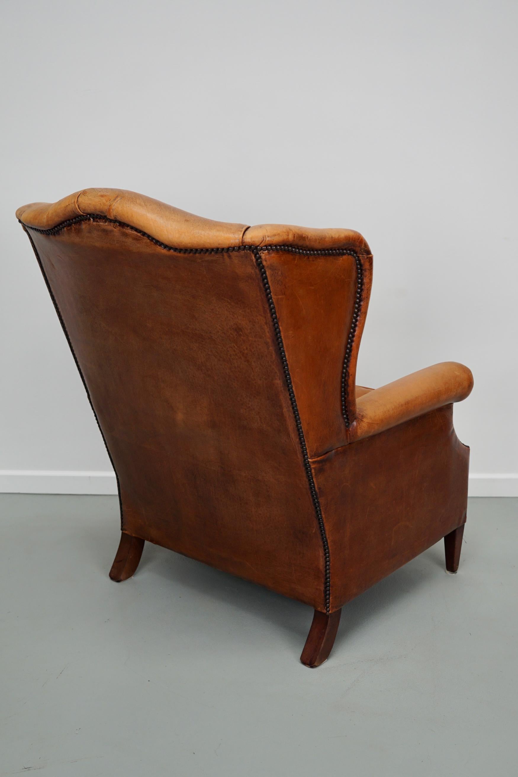  Vintage Dutch Cognac Colored Wingback Leather Club Chair 2