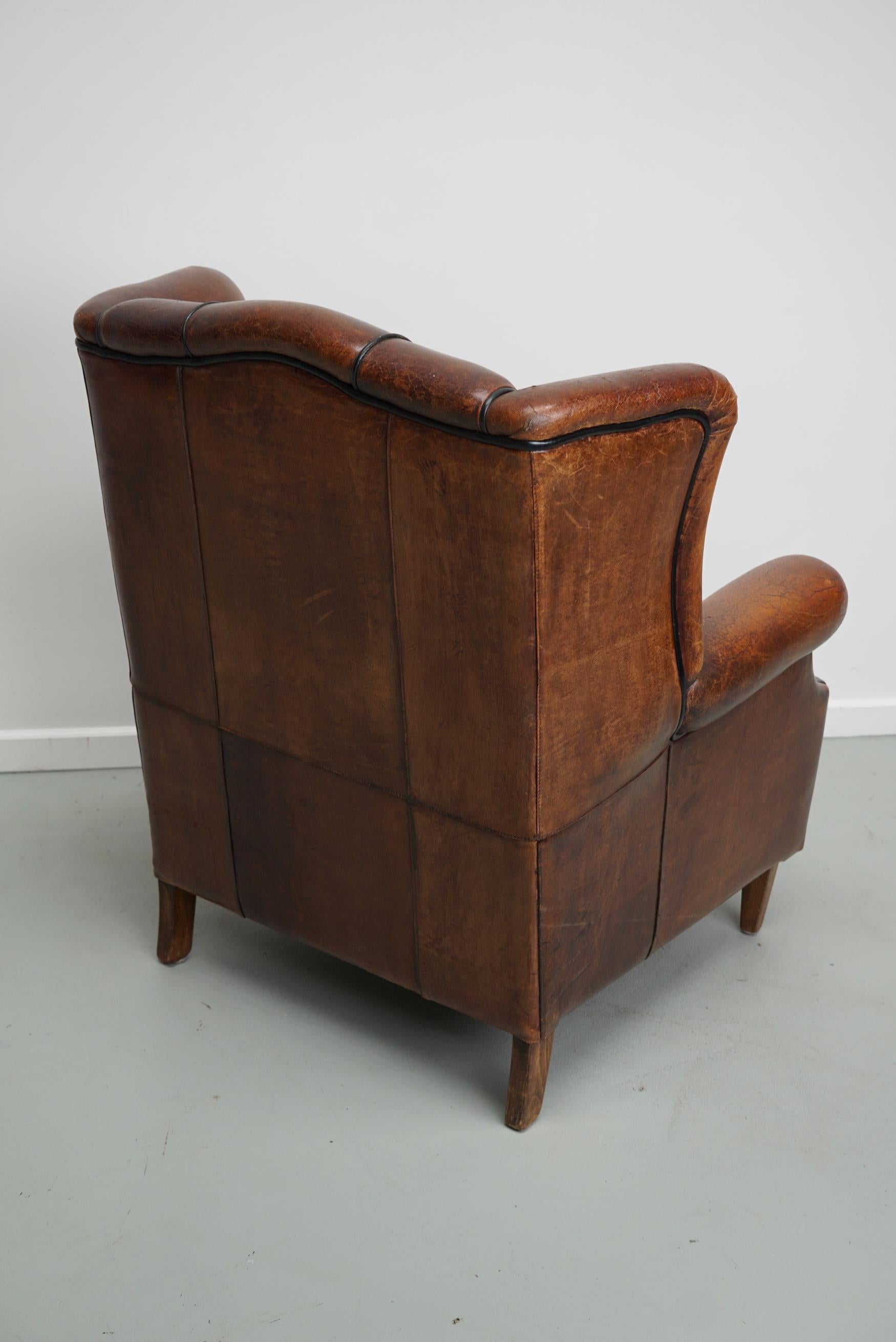 Vintage Dutch Cognac Colored Wingback Leather Club Chair 2