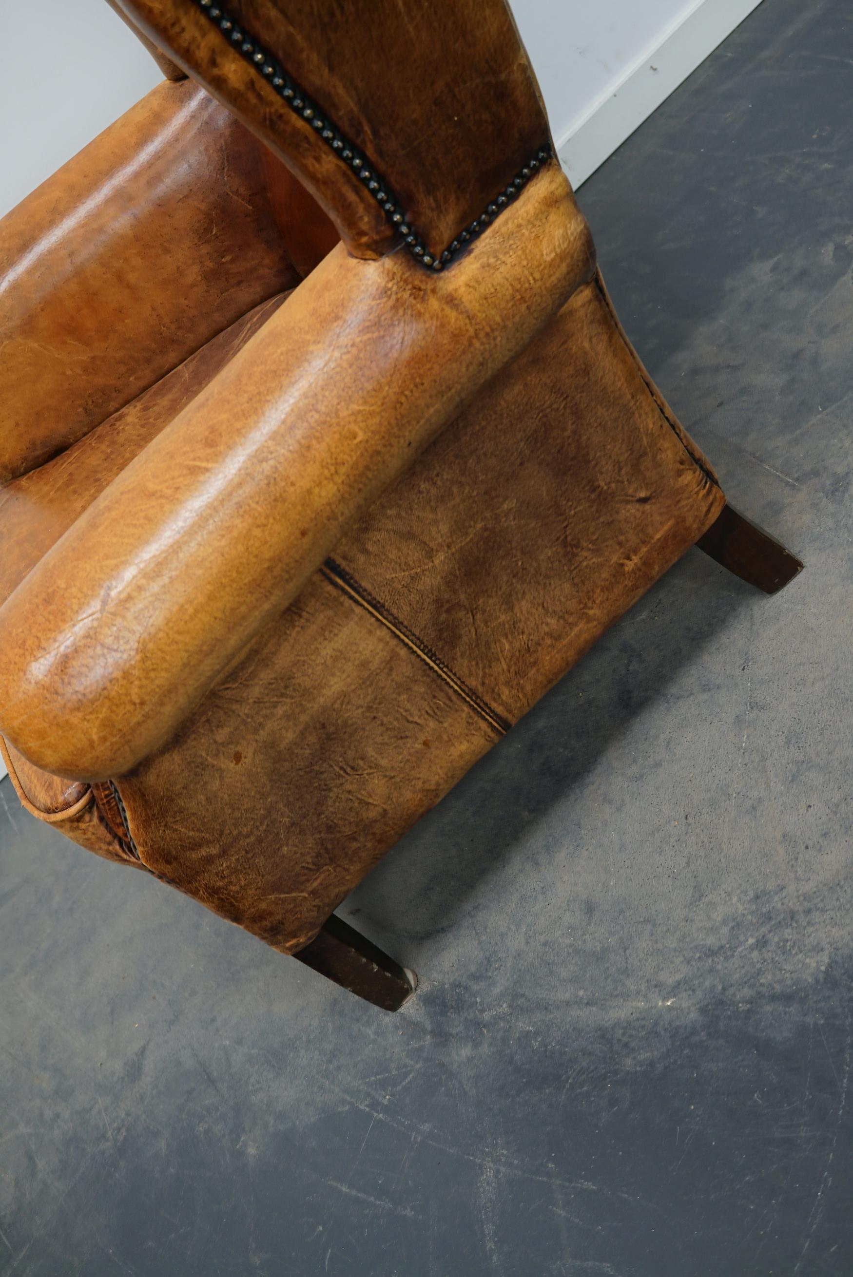 Vintage Dutch Cognac Colored Wingback Leather Club Chair 4