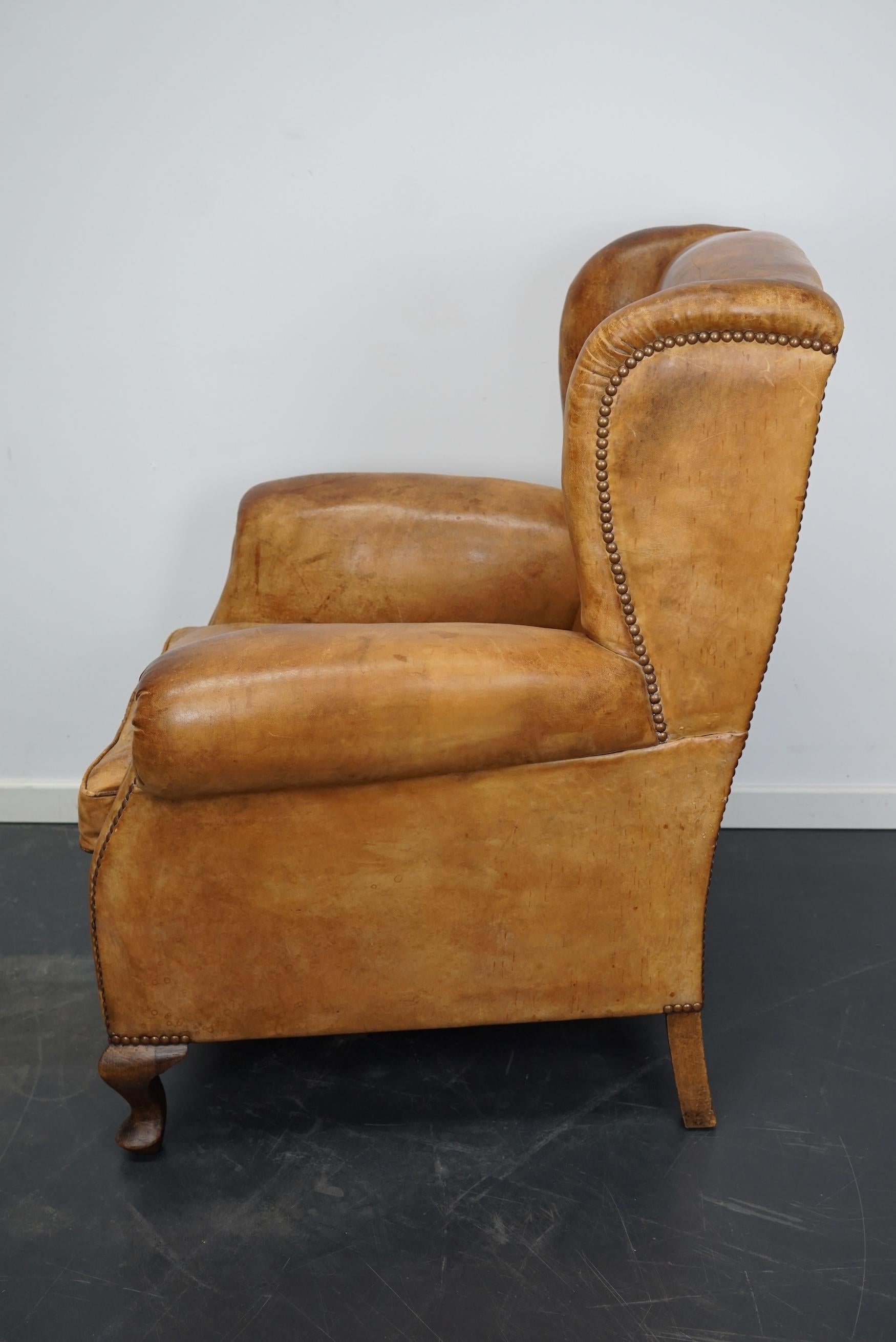 Vintage Dutch Cognac Colored Wingback Leather Club Chair 4