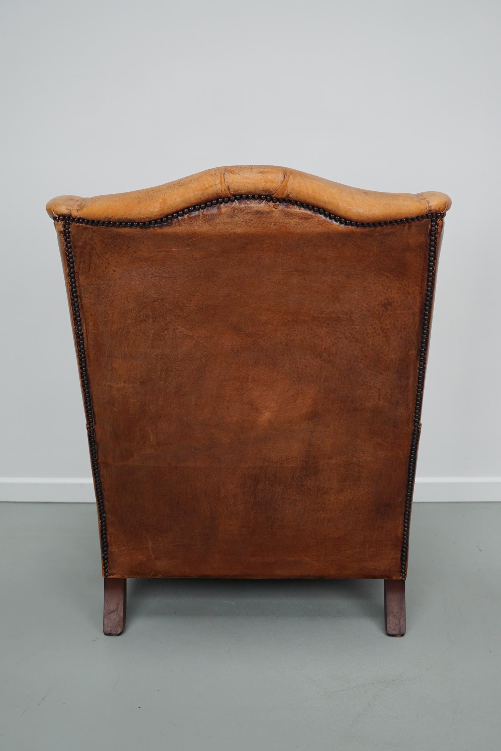  Vintage Dutch Cognac Colored Wingback Leather Club Chair 4